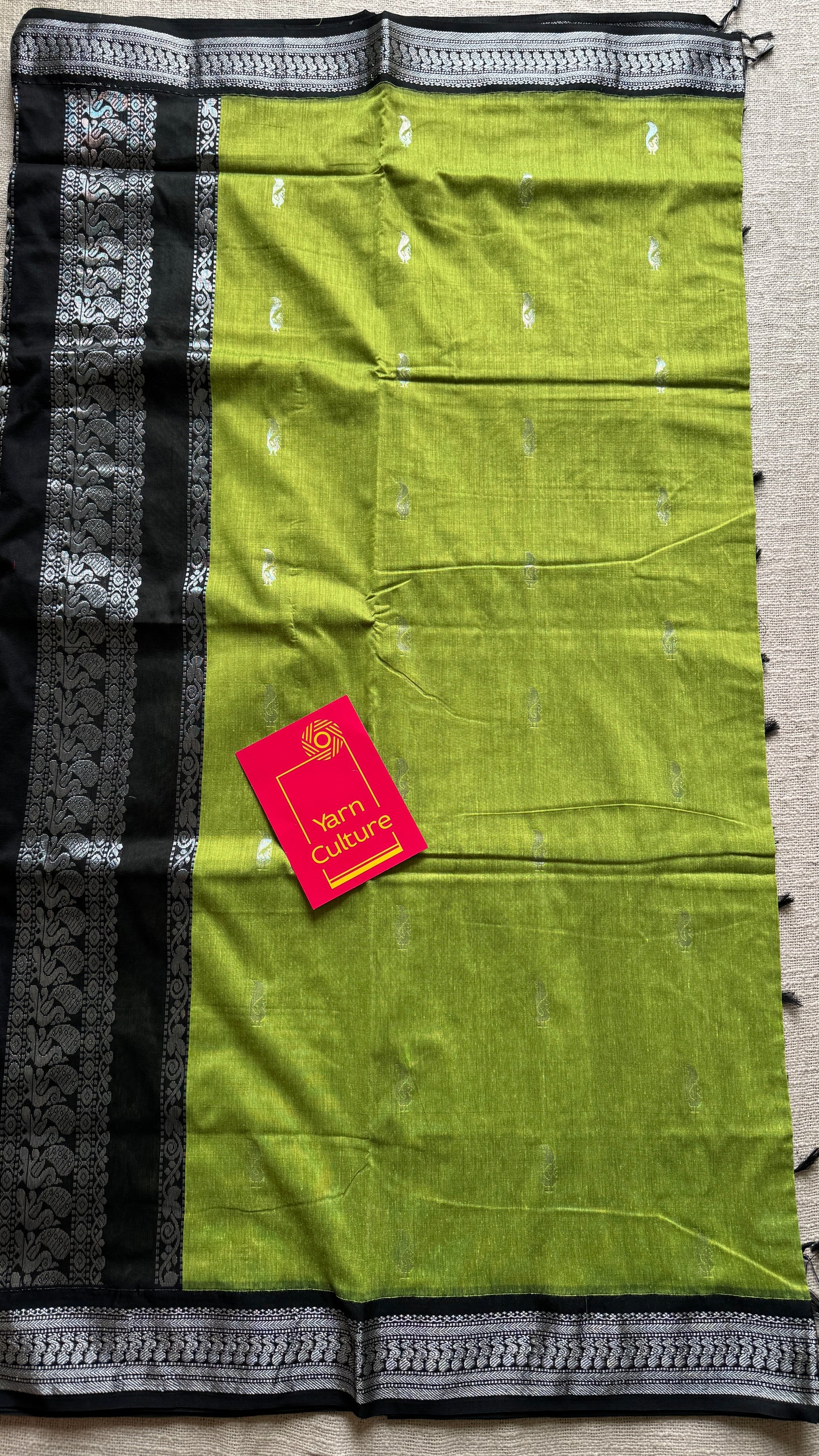 Bright Green - Black, Silver Zari - Kalyani Cotton Silk - YCCOTNKCSB04
