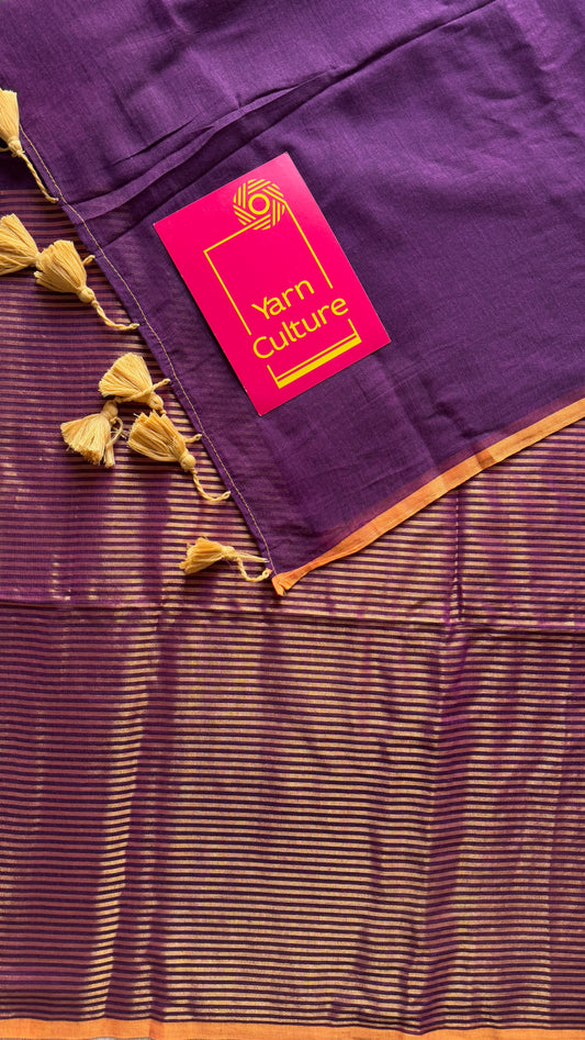 Purple Pink gold zari stripes - Mul Cotton YCBCBZS04