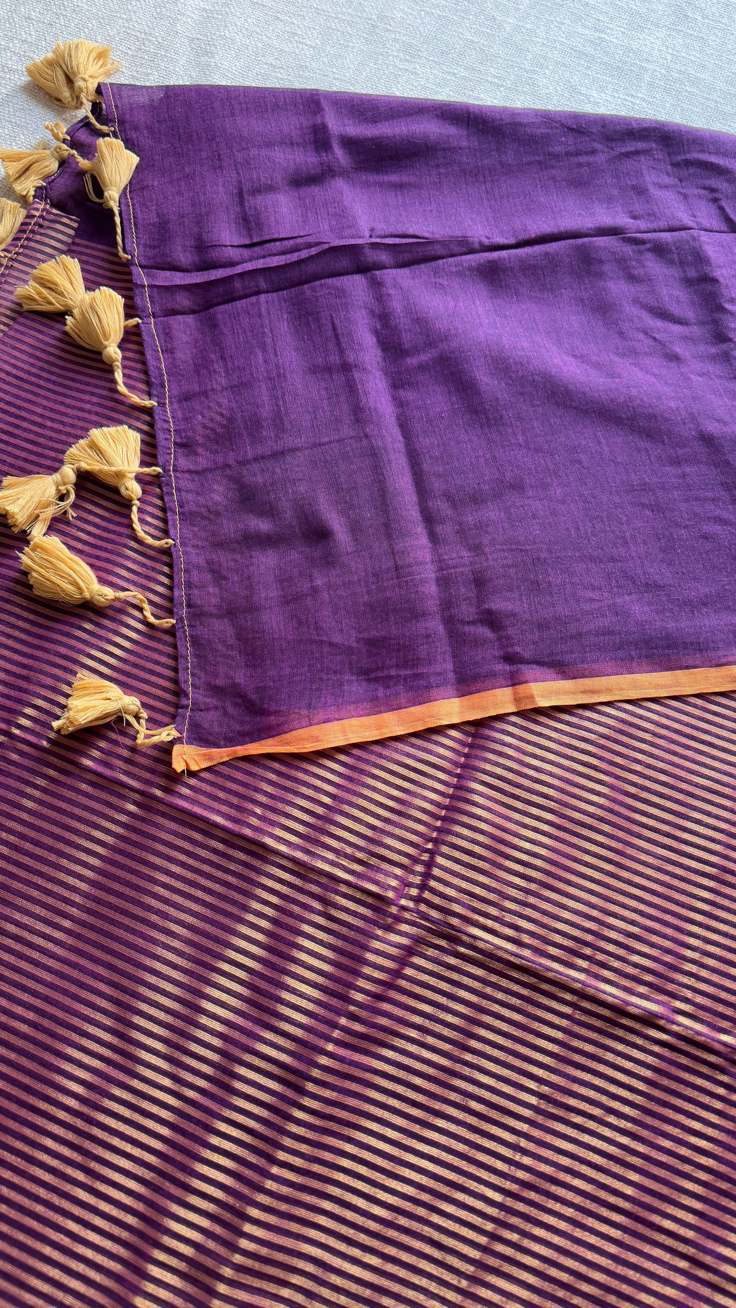 Purple Pink gold zari stripes - Mul Cotton YCBCBZS04