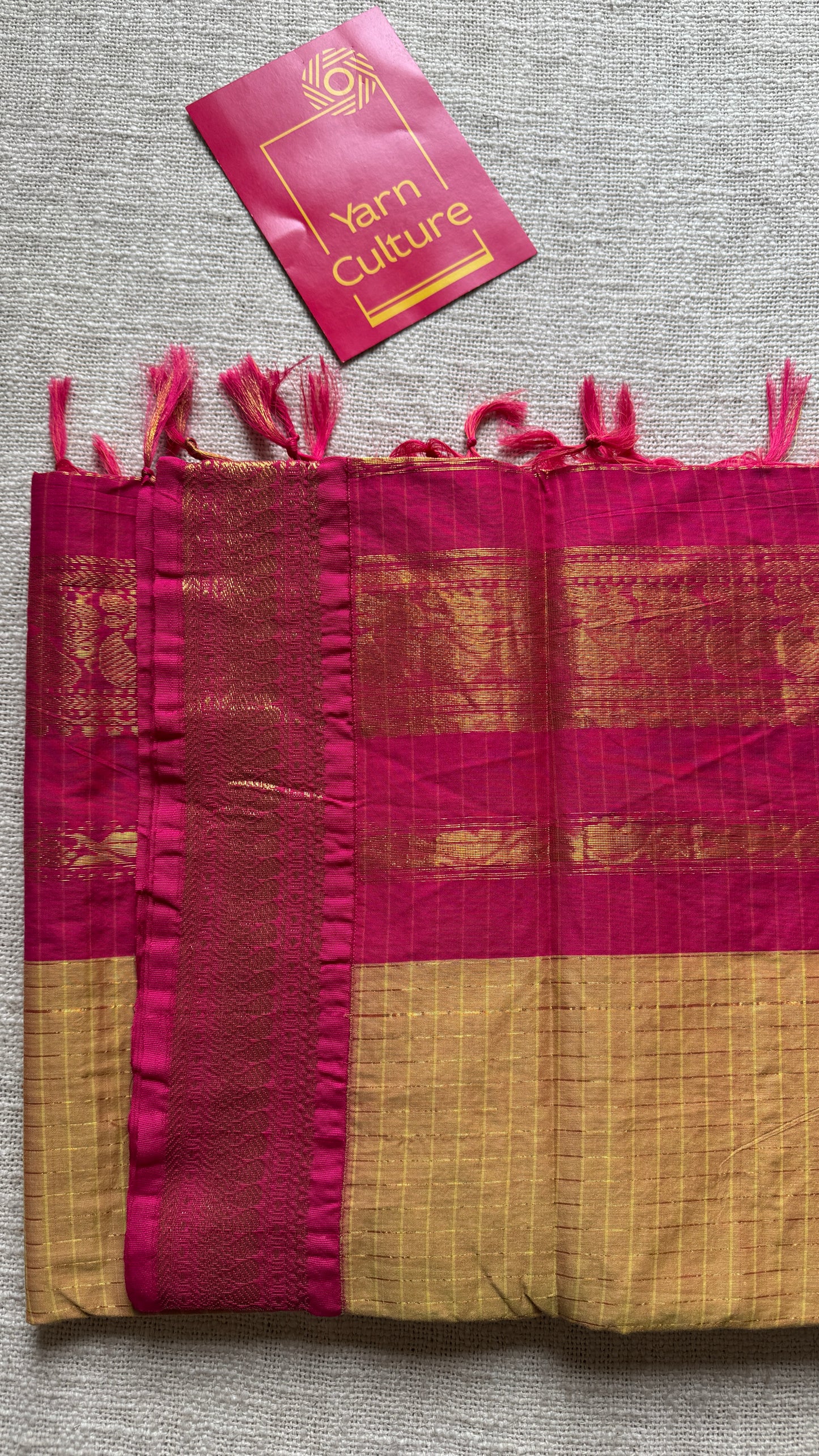 Sandal - Hot Pink, Checks - Kalyani Cotton Silk - YCCOTNKCSC06