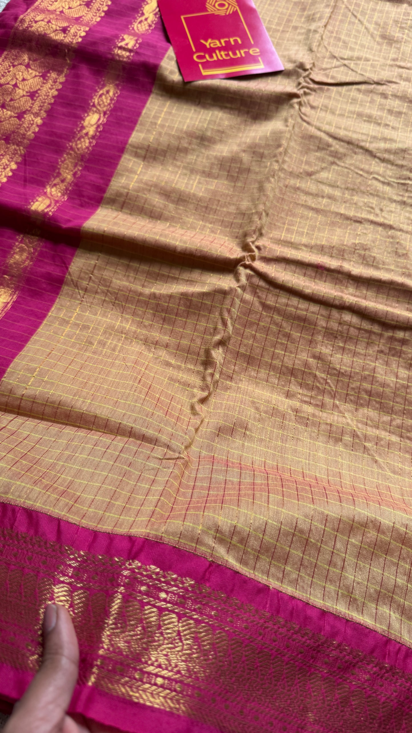 Sandal - Hot Pink, Checks - Kalyani Cotton Silk - YCCOTNKCSC06