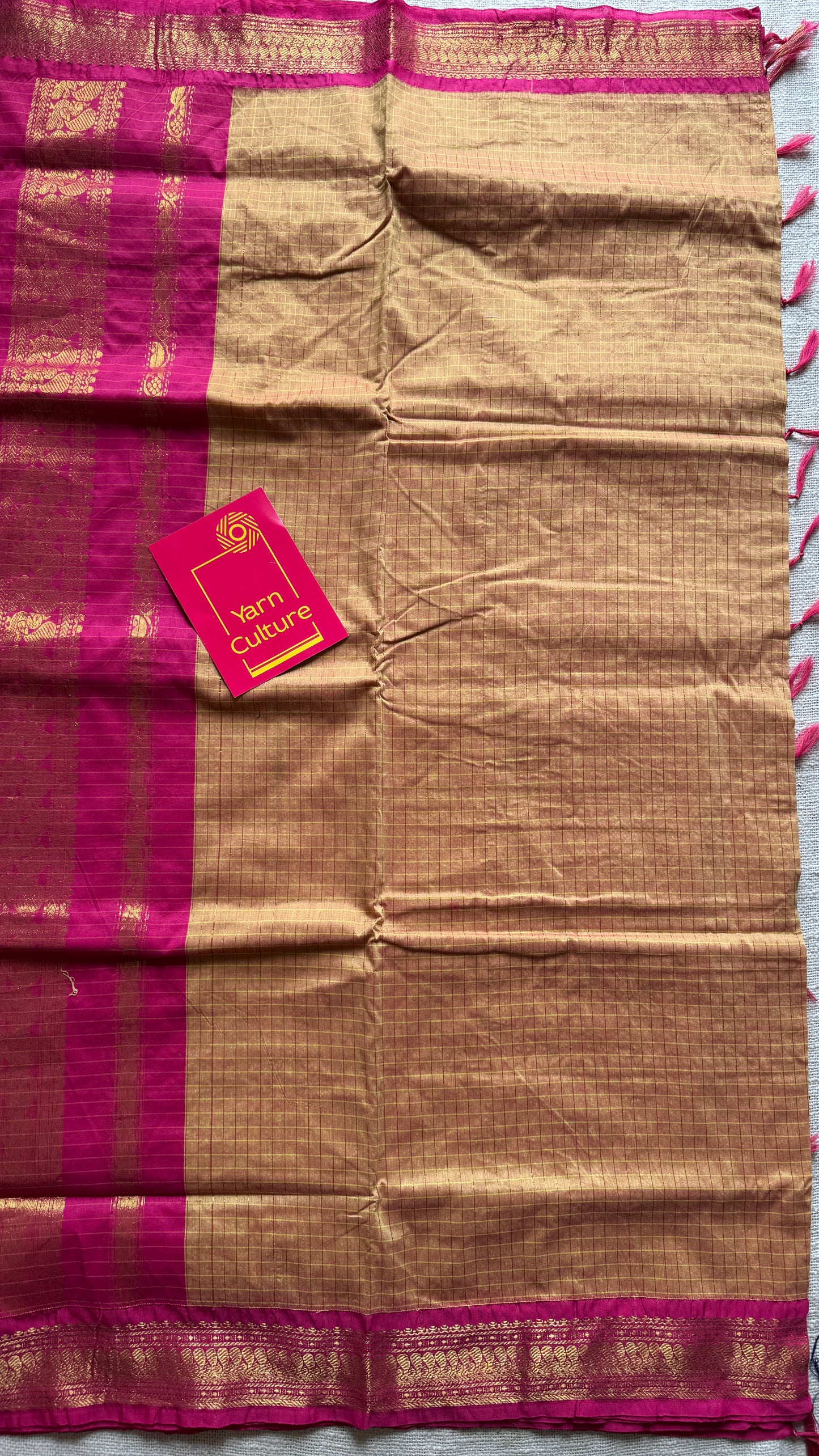 Sandal - Hot Pink, Checks - Kalyani Cotton Silk - YCCOTNKCSC06