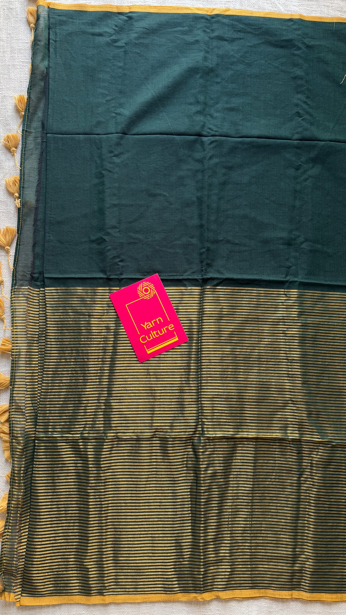 Dark green gold zari stripes - Mul Cotton YCBCBZS03