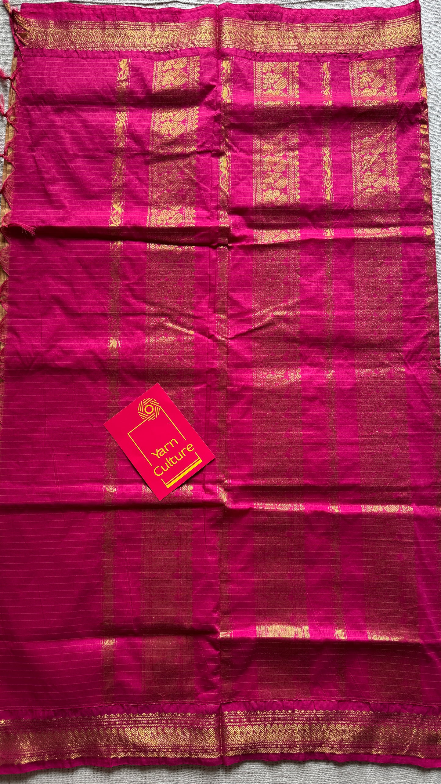 Sandal - Hot Pink, Checks - Kalyani Cotton Silk - YCCOTNKCSC06