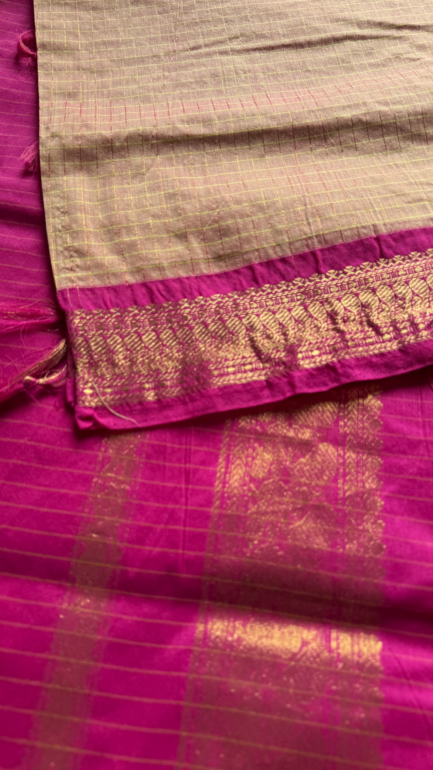 Sandal - Hot Pink, Checks - Kalyani Cotton Silk - YCCOTNKCSC06