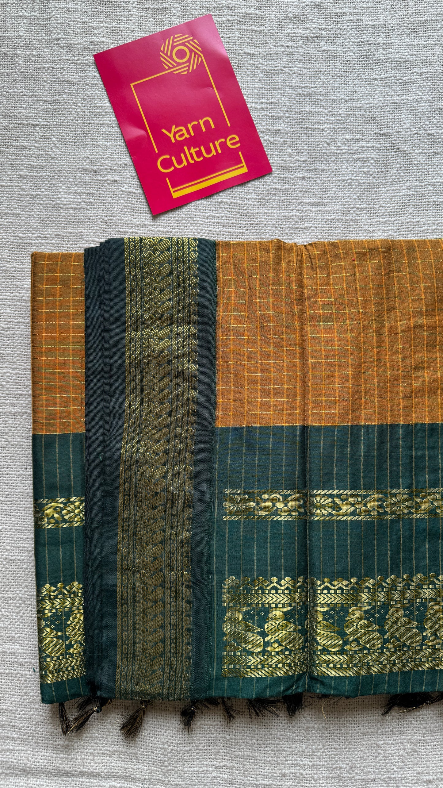 Light Brown - Dark Green, Checks - Kalyani Cotton Silk - YCCOTNKCSC07