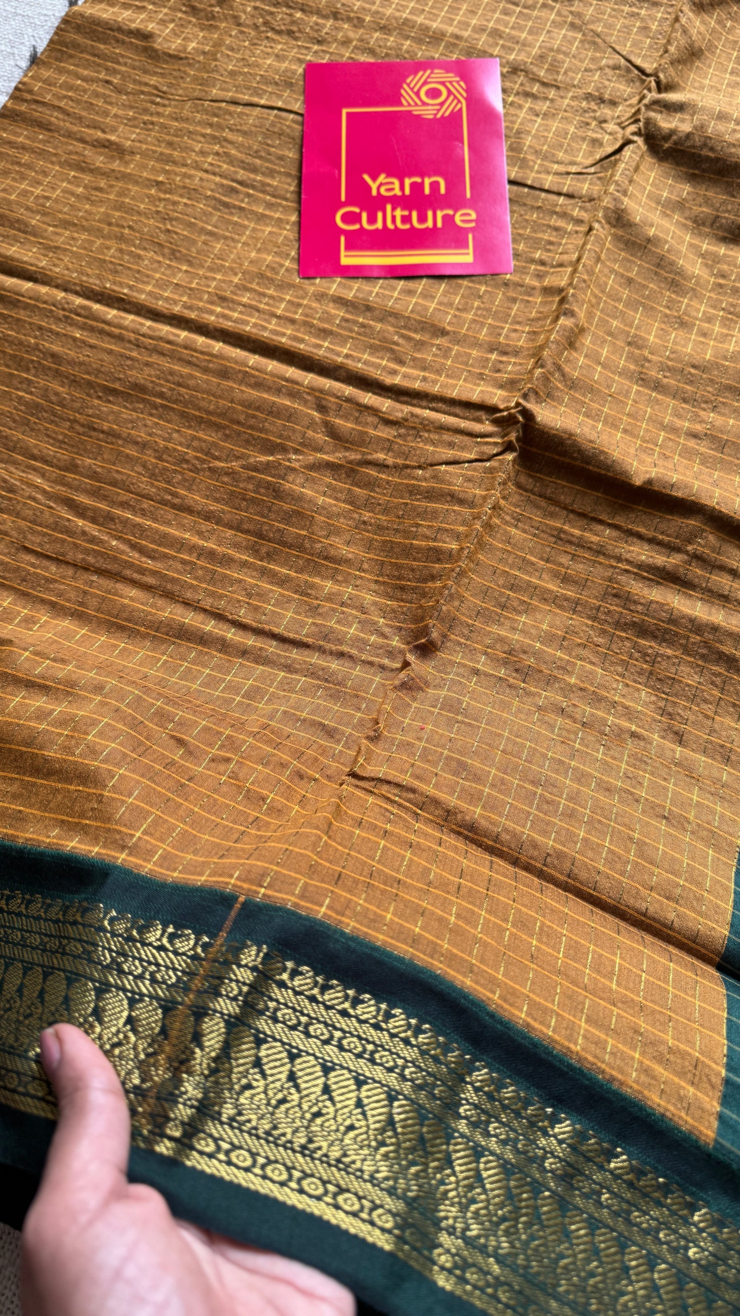 Light Brown - Dark Green, Checks - Kalyani Cotton Silk - YCCOTNKCSC07