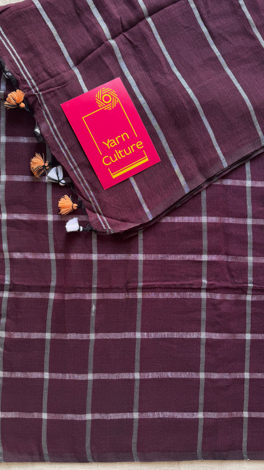 Wine with silver zari - Dyed Linen