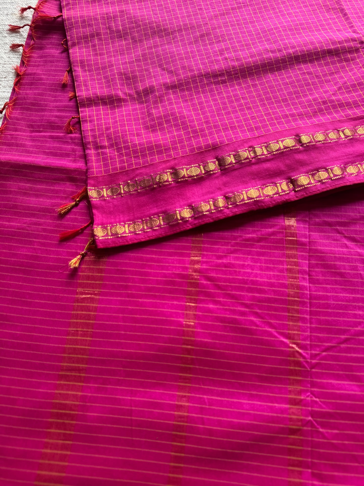 Hot pink - Arani Checks in cotton silk