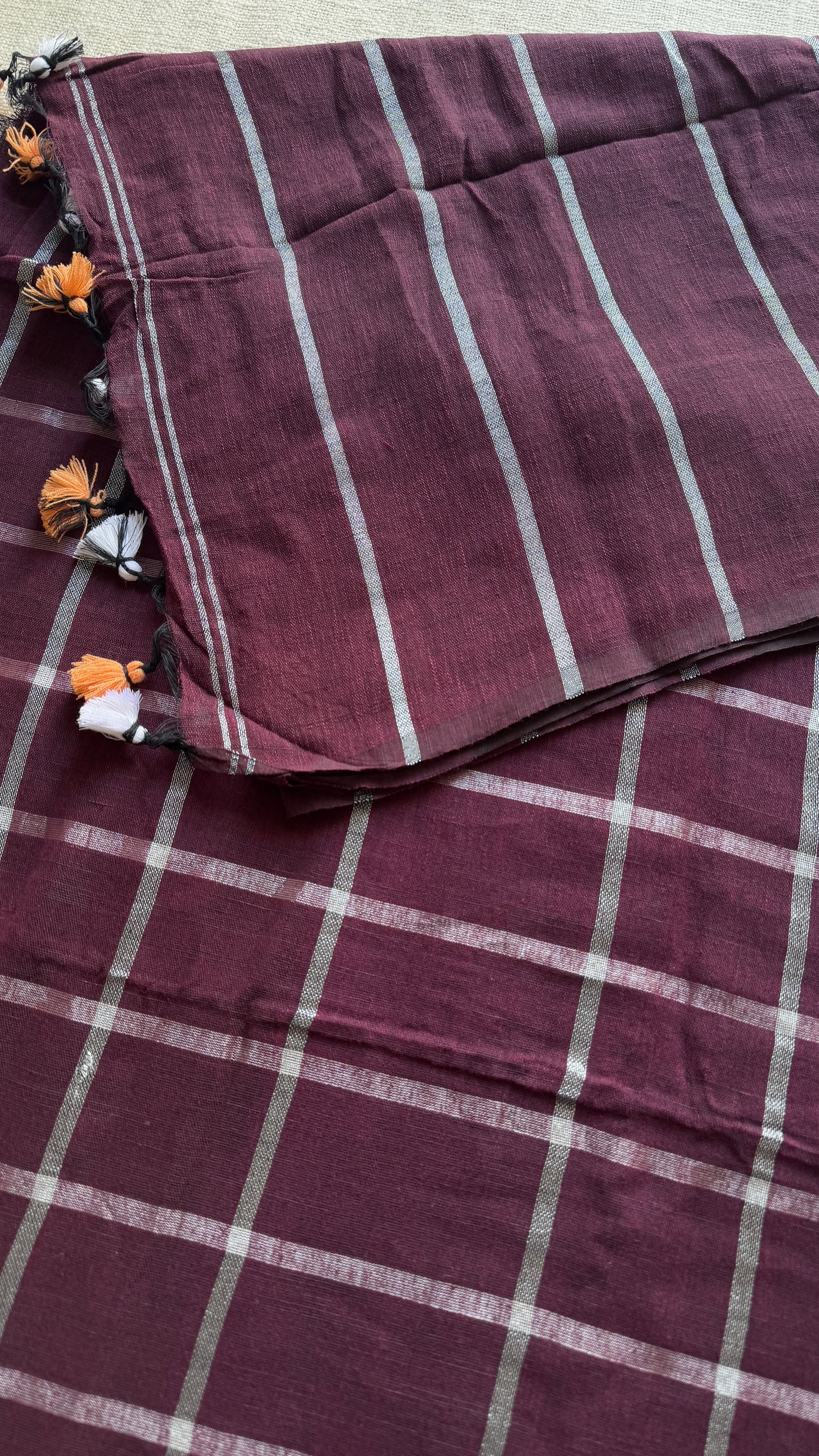Wine with silver zari - Dyed Linen