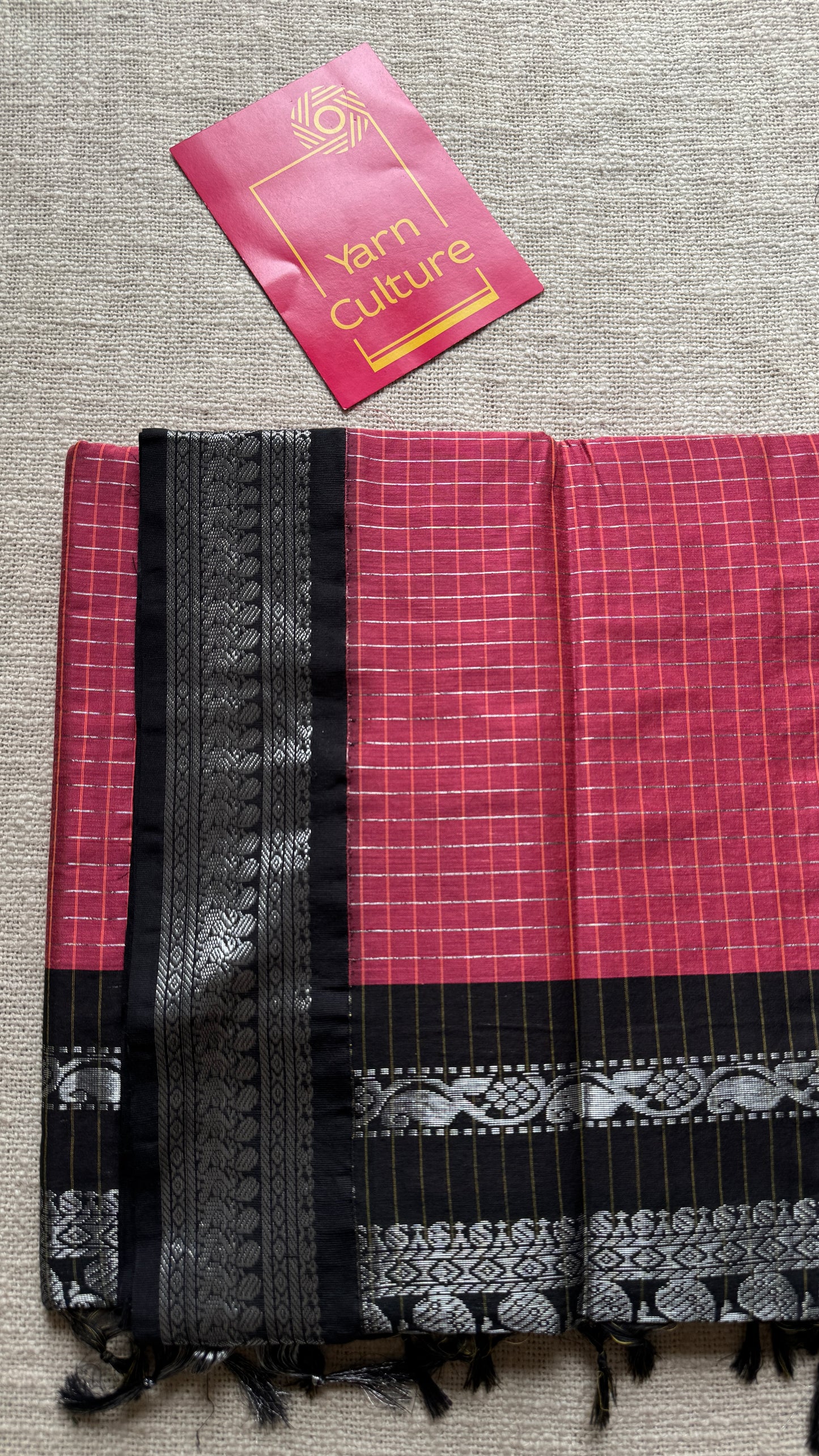 Carmine Pink - Black, Checks - Kalyani Cotton Silk - YCCOTNKCSC08