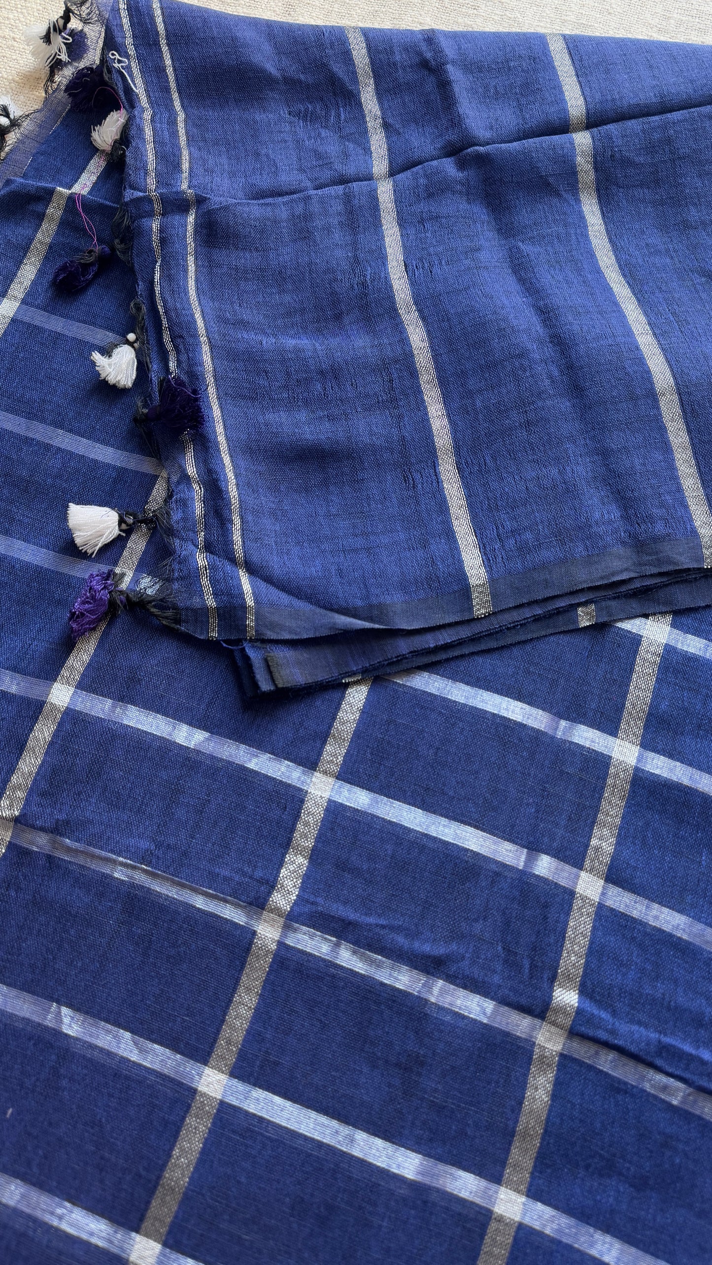 Blue with silver zari - Dyed Linen