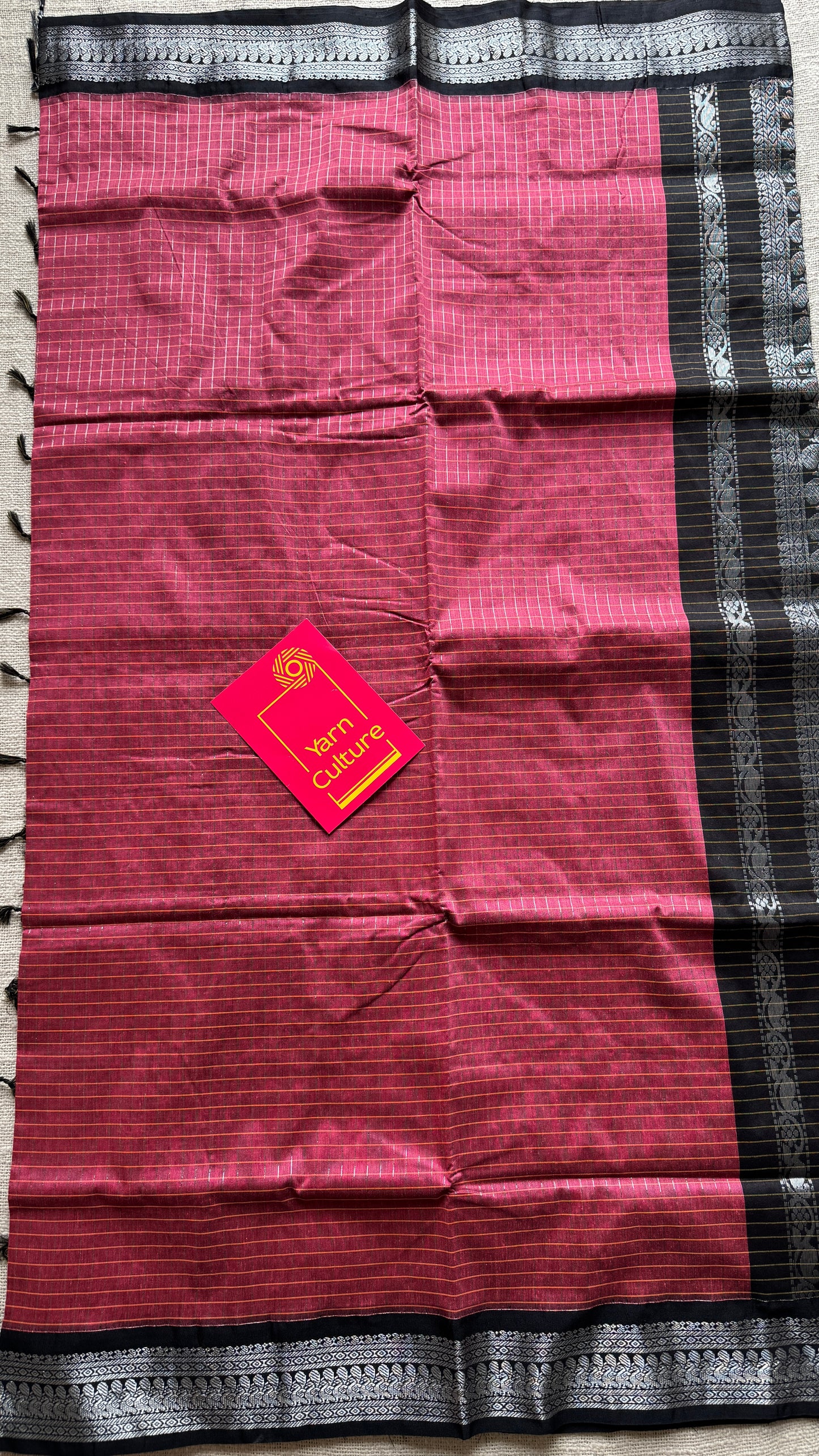 Carmine Pink - Black, Checks - Kalyani Cotton Silk - YCCOTNKCSC08