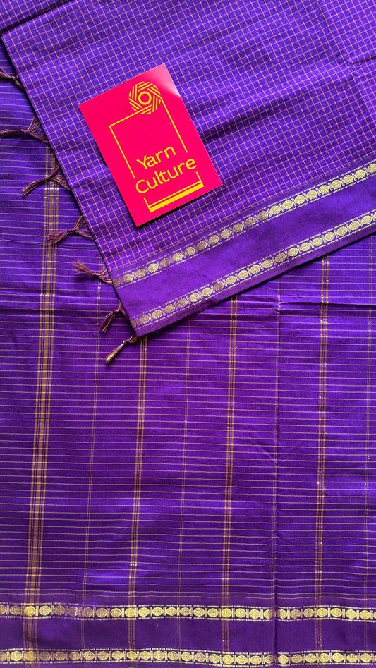 Purple violet, arani checks, cotton silk - YCCOTNOCAR02