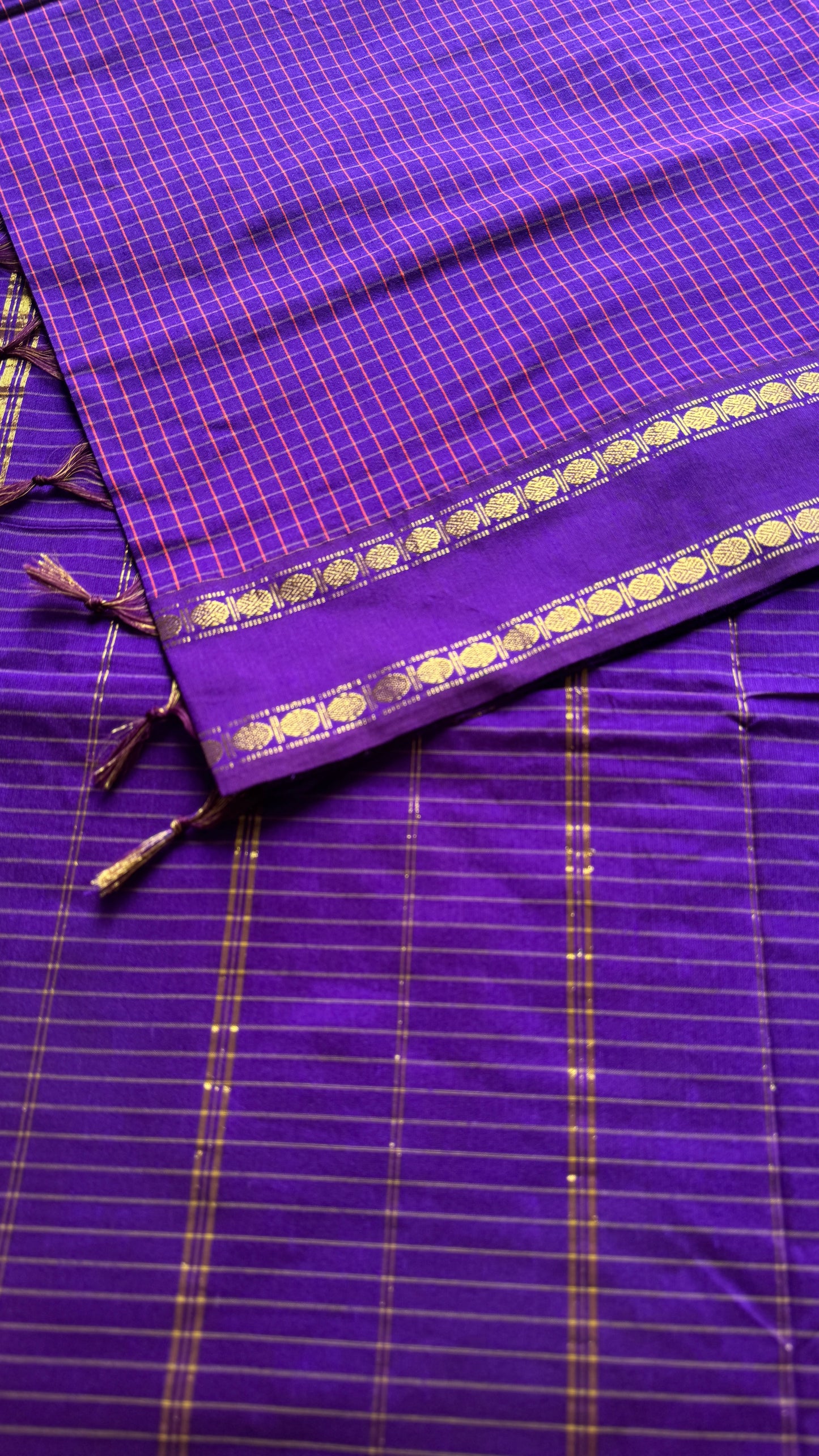 Purple violet, arani checks, cotton silk - YCCOTNJUAR10
