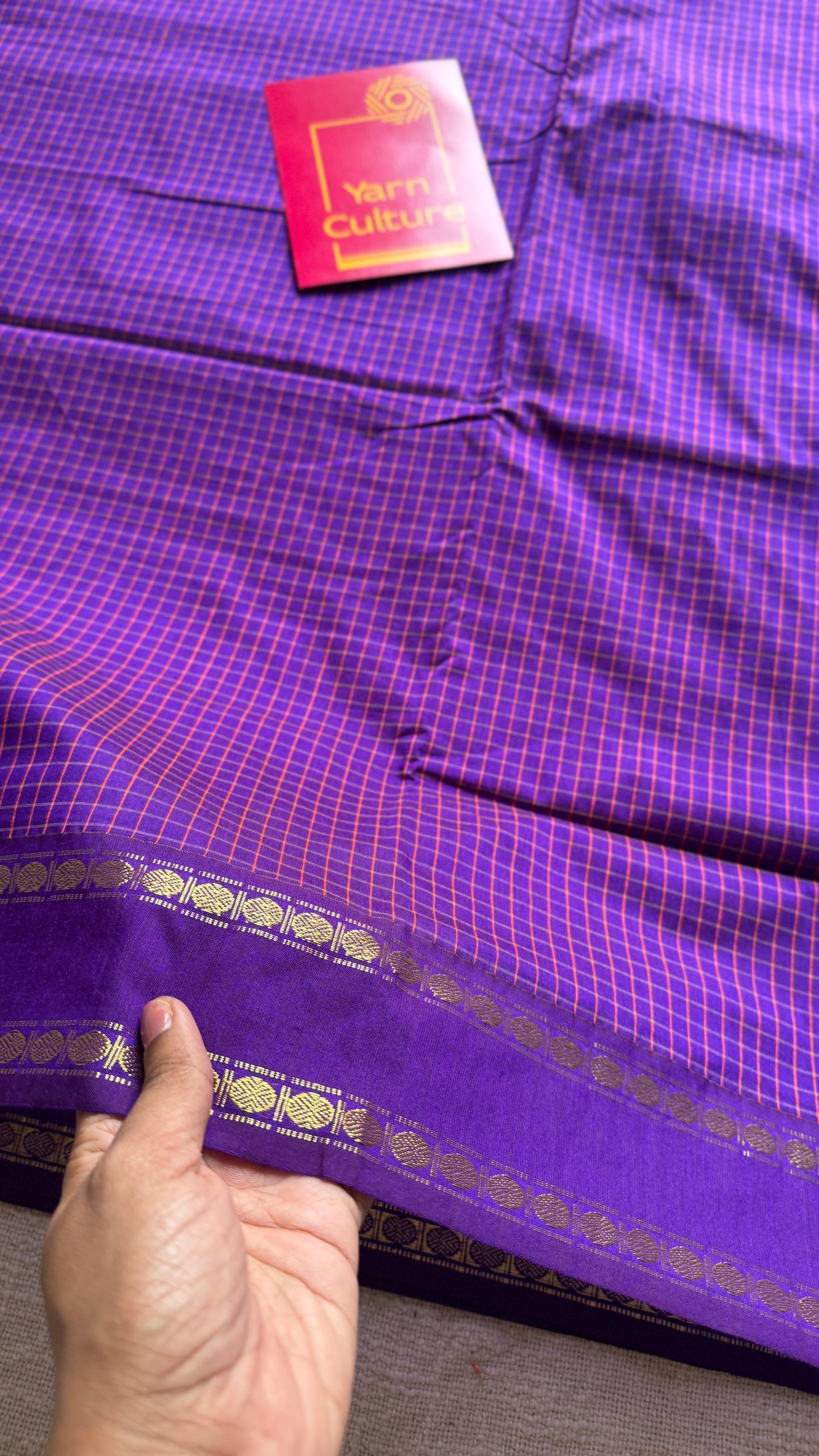 Purple violet, arani checks, cotton silk - YCCOTNJUAR10