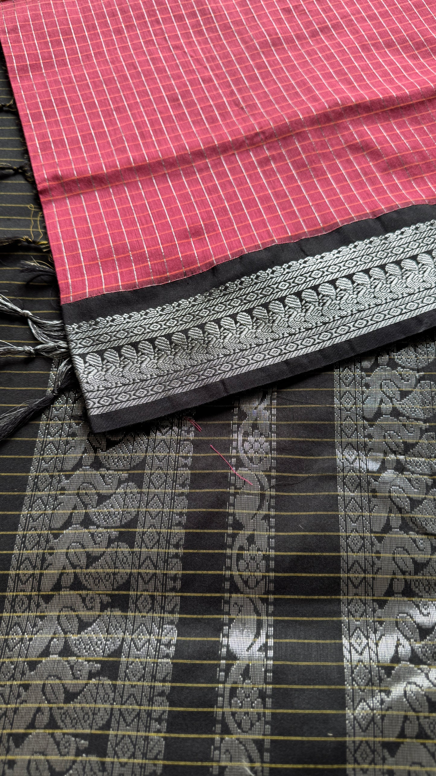 Carmine Pink - Black, Checks - Kalyani Cotton Silk - YCCOTNKCSC08