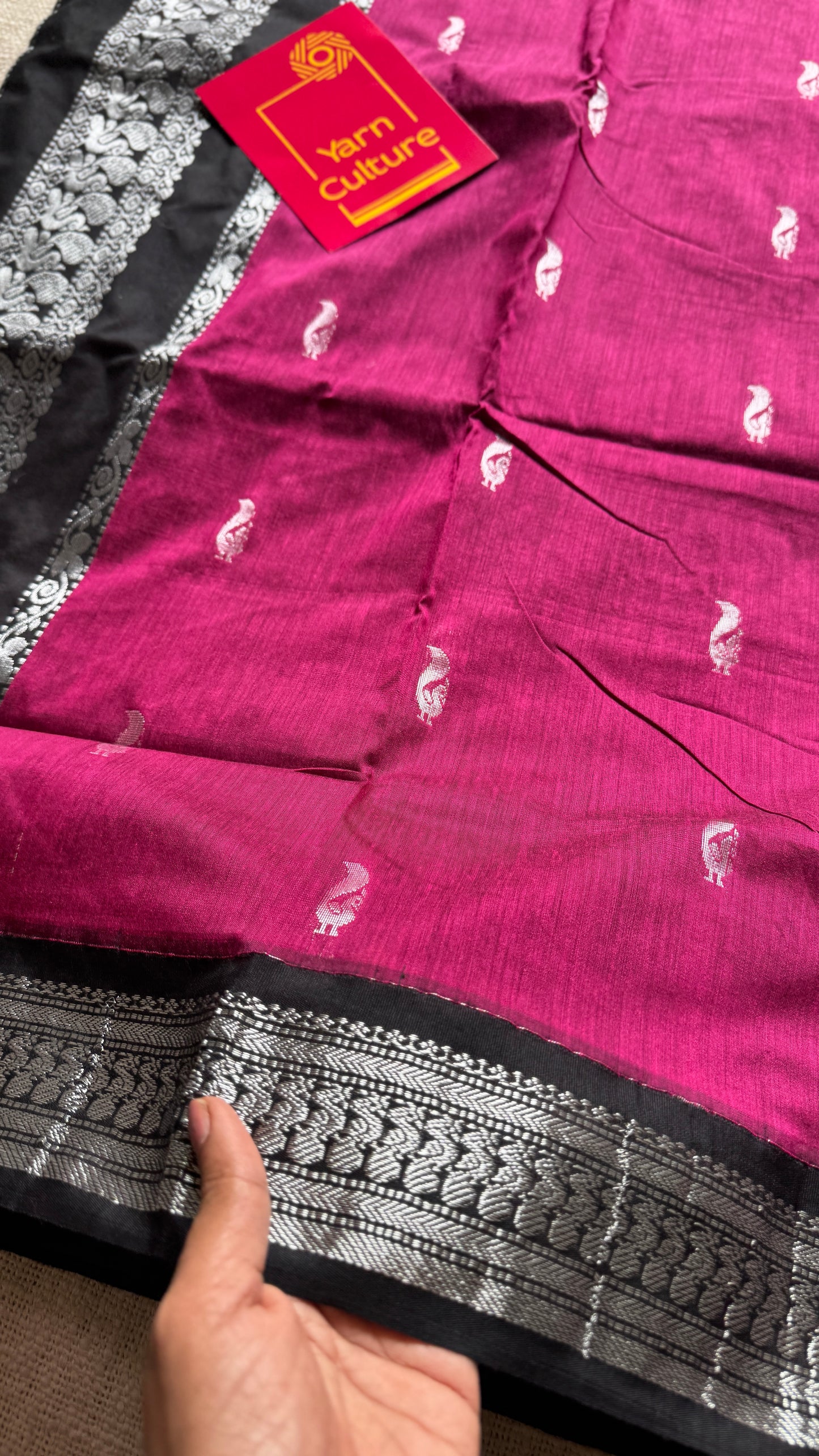 Dark Pink - Black, Silver Zari - Kalyani Cotton Silk - YCCOTNKCSB01