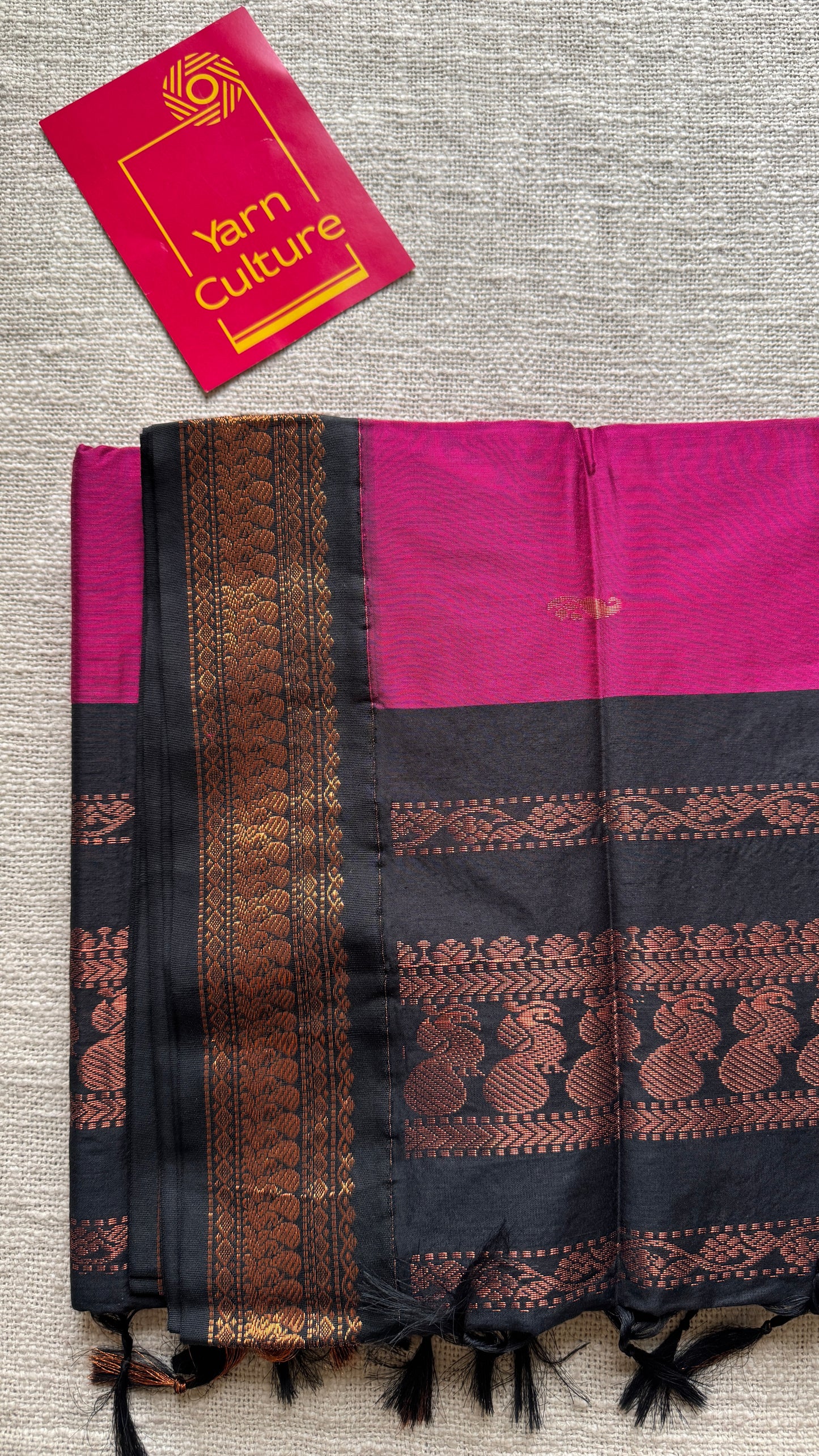 Magenta Pink - Black, Copper Zari - Kalyani Cotton Silk - YCCOTNKCSB02
