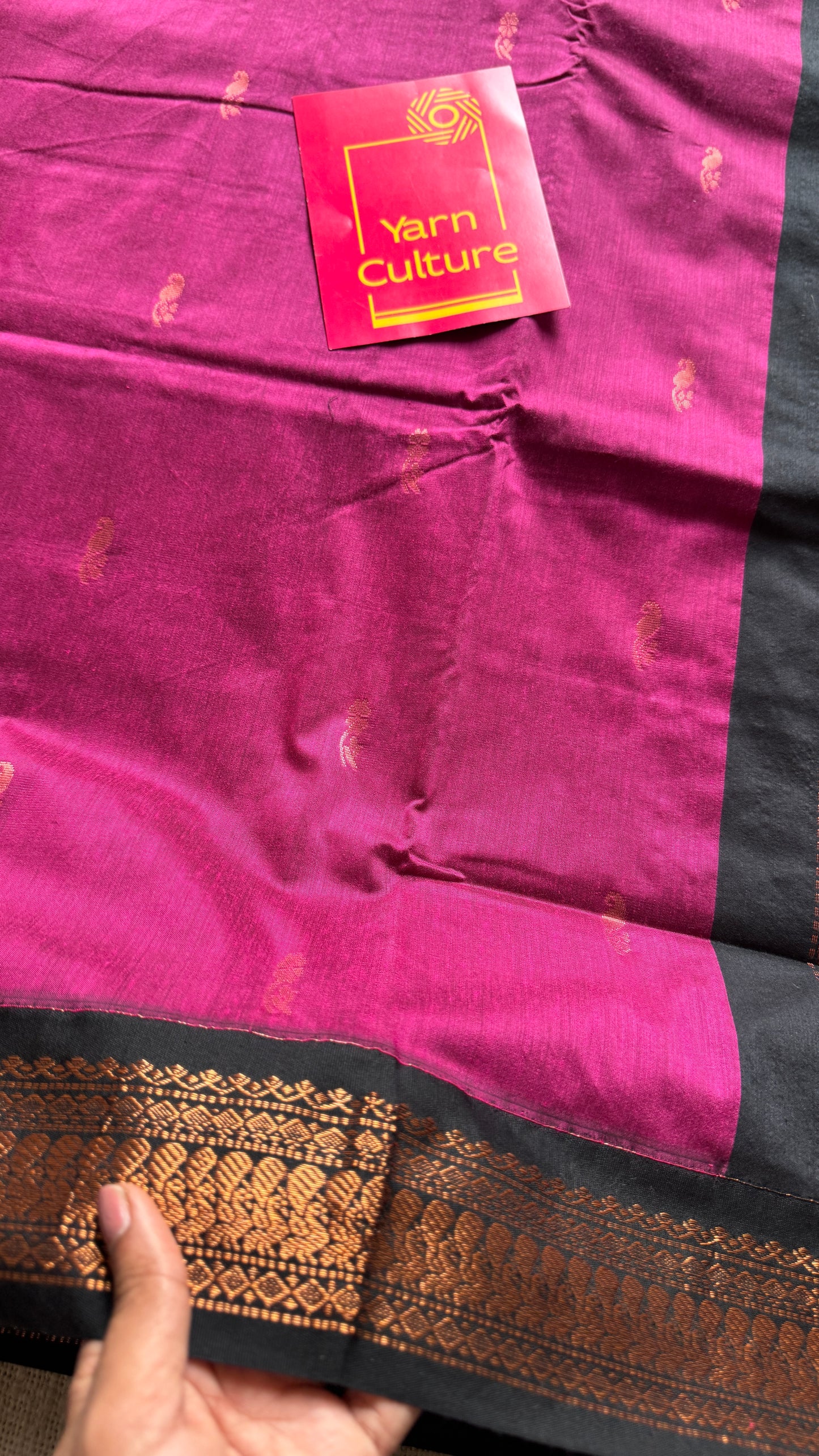 Magenta Pink - Black, Copper Zari - Kalyani Cotton Silk - YCCOTNKCSB02