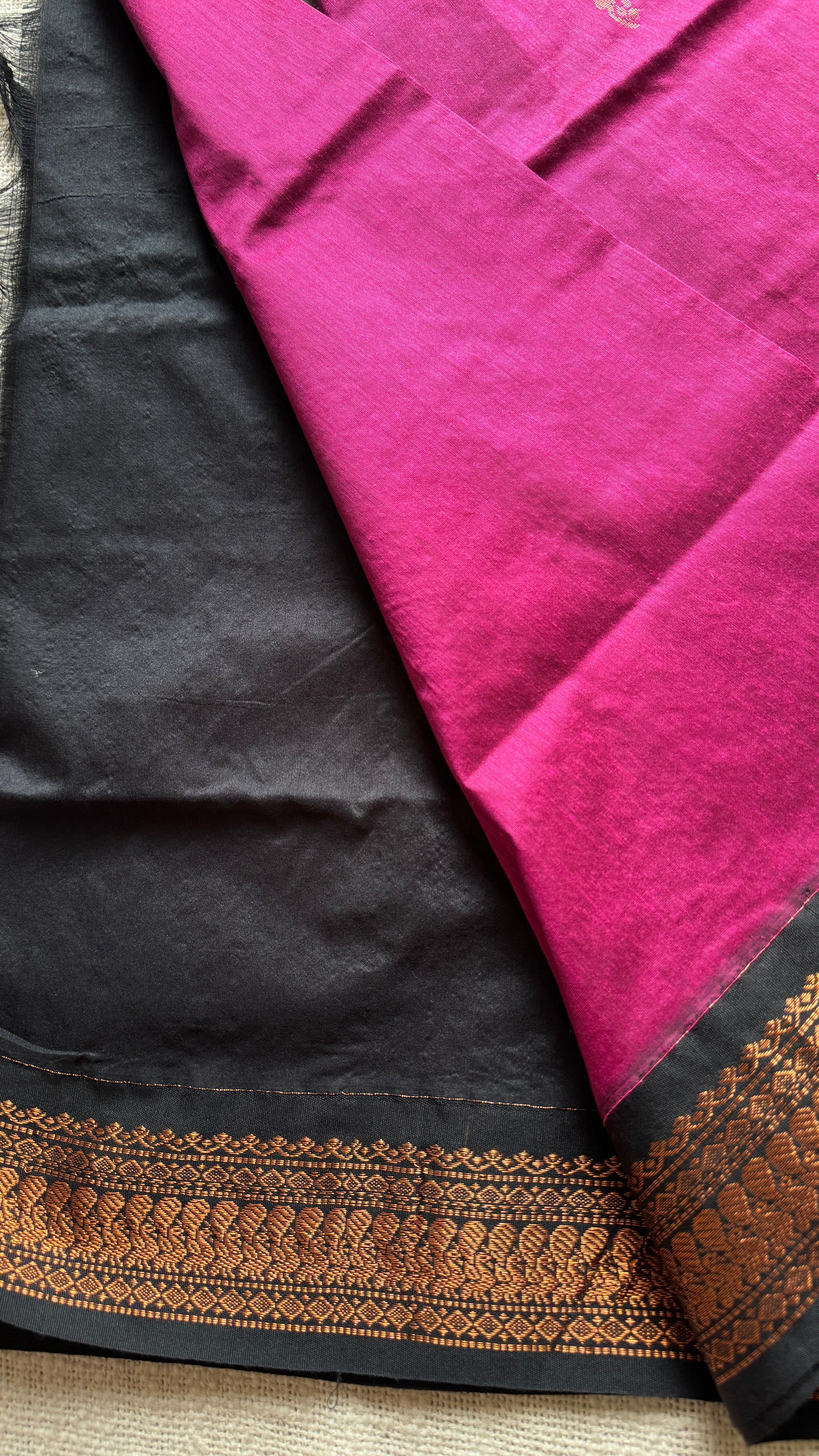 Magenta Pink - Black, Copper Zari - Kalyani Cotton Silk - YCCOTNKCSB02