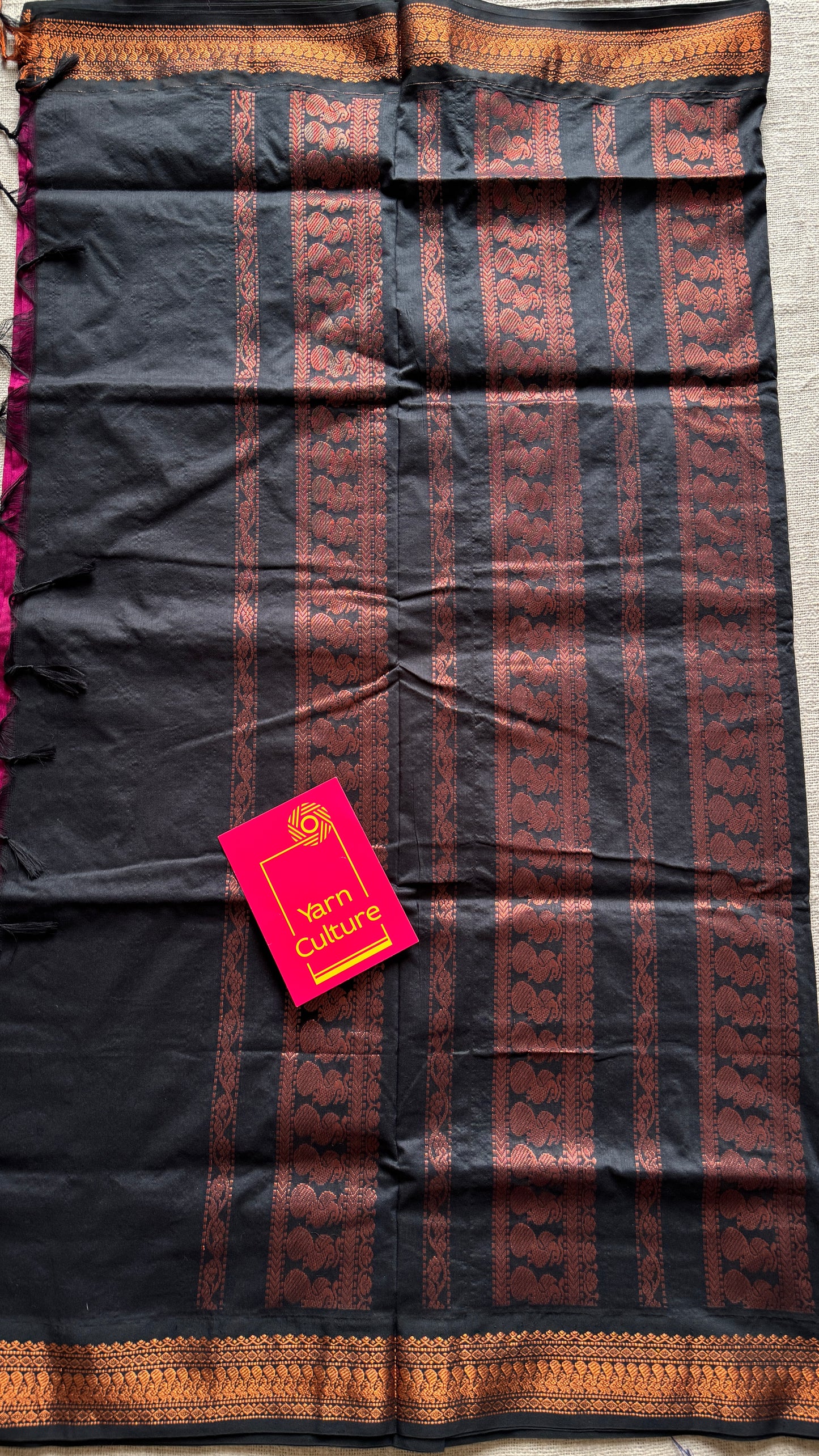 Magenta Pink - Black, Copper Zari - Kalyani Cotton Silk - YCCOTNKCSB02