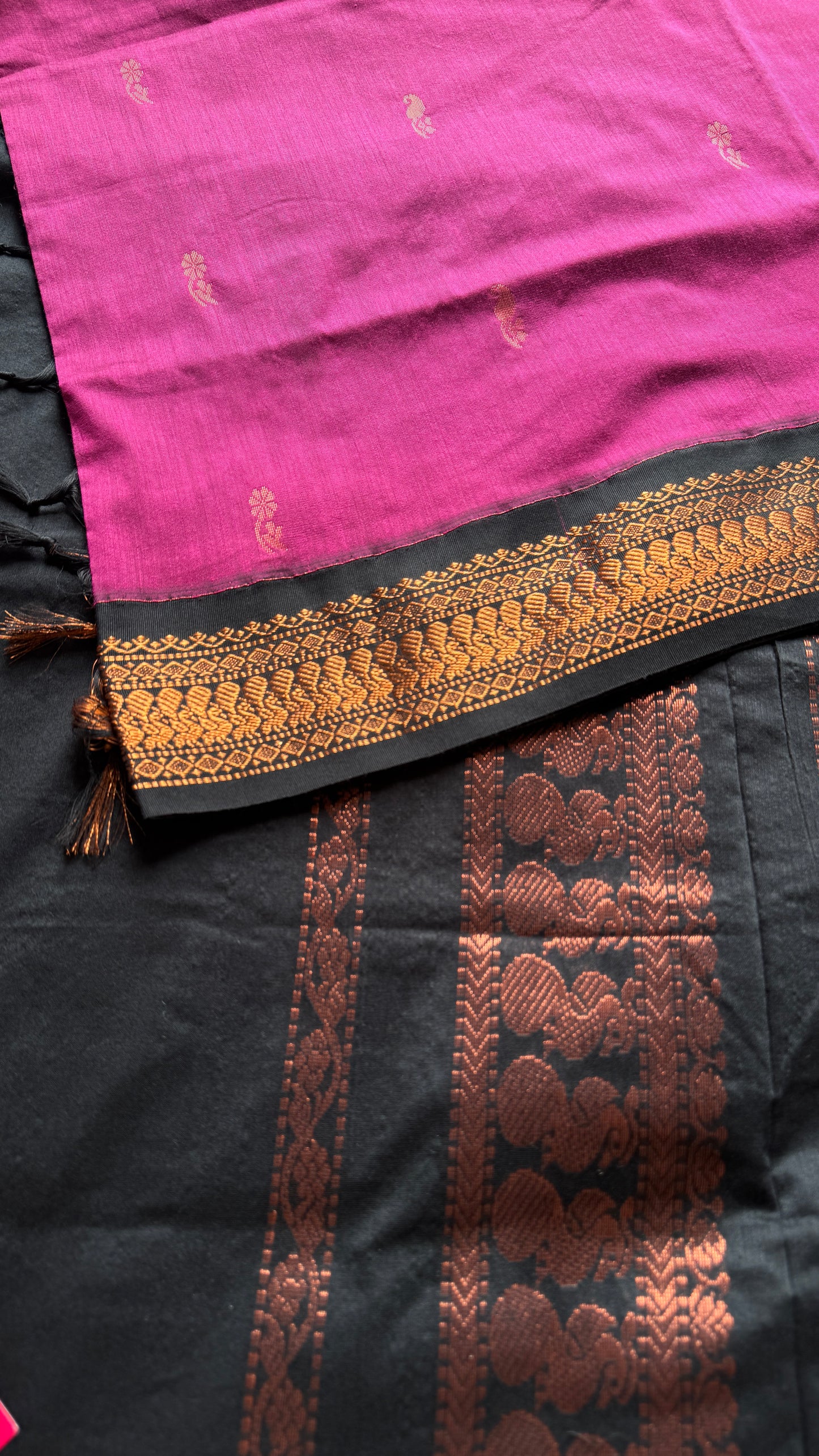 Magenta Pink - Black, Copper Zari - Kalyani Cotton Silk - YCCOTNKCSB02