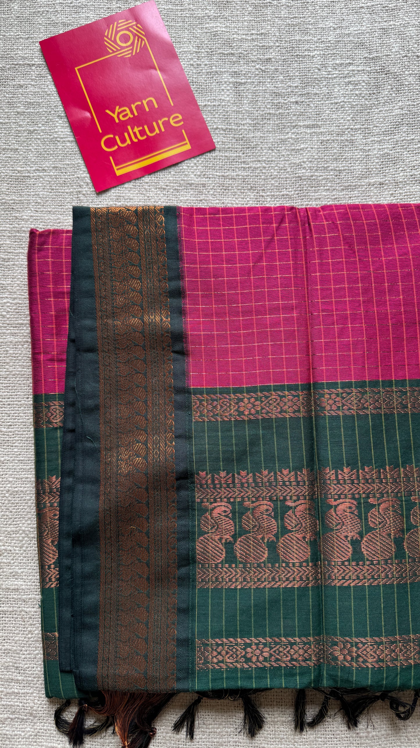 Dark Pink - Dark Green, Checks - Kalyani Cotton Silk - YCCOTNKCSC09