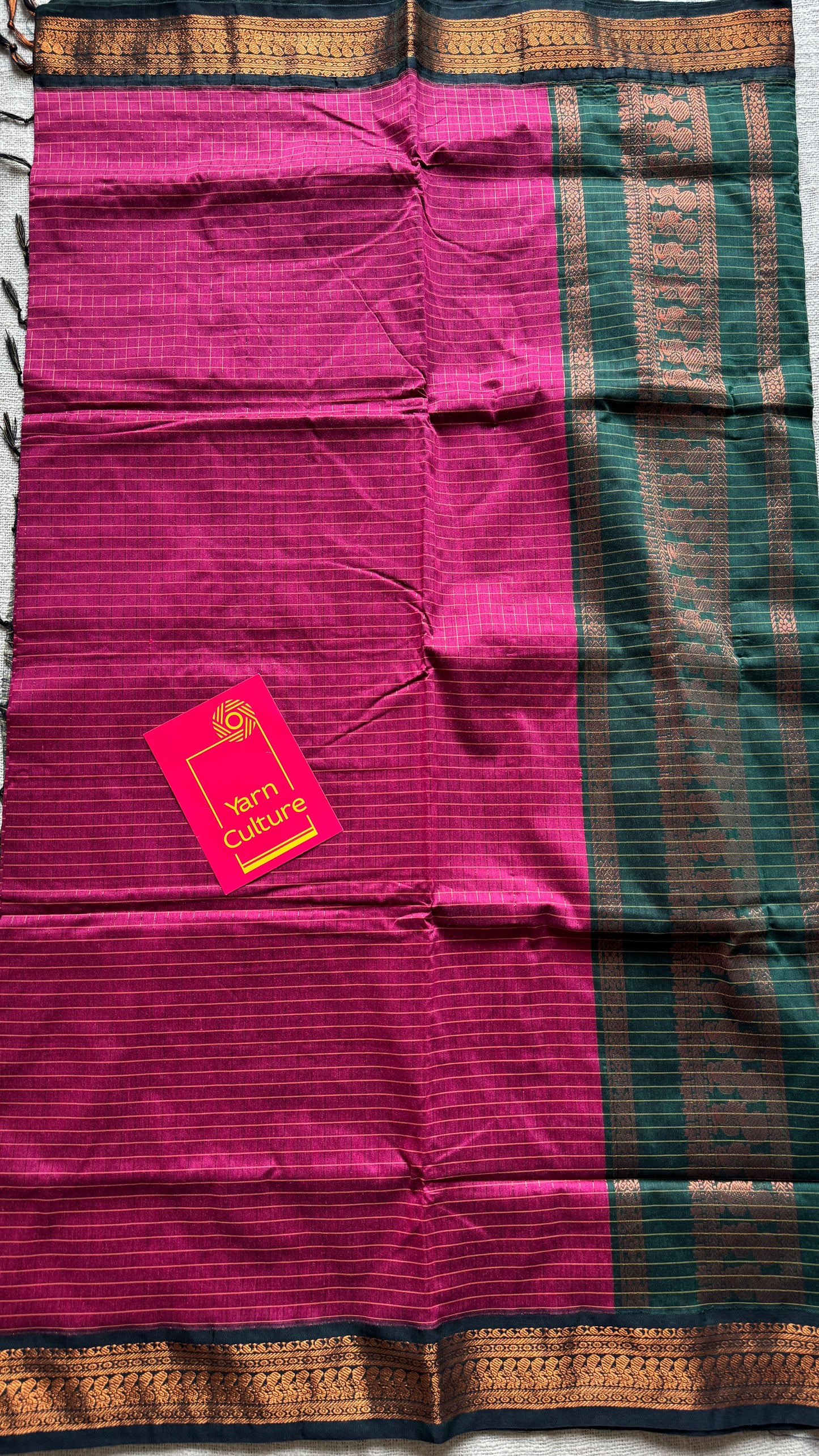Dark Pink - Dark Green, Checks - Kalyani Cotton Silk - YCCOTNKCSC09
