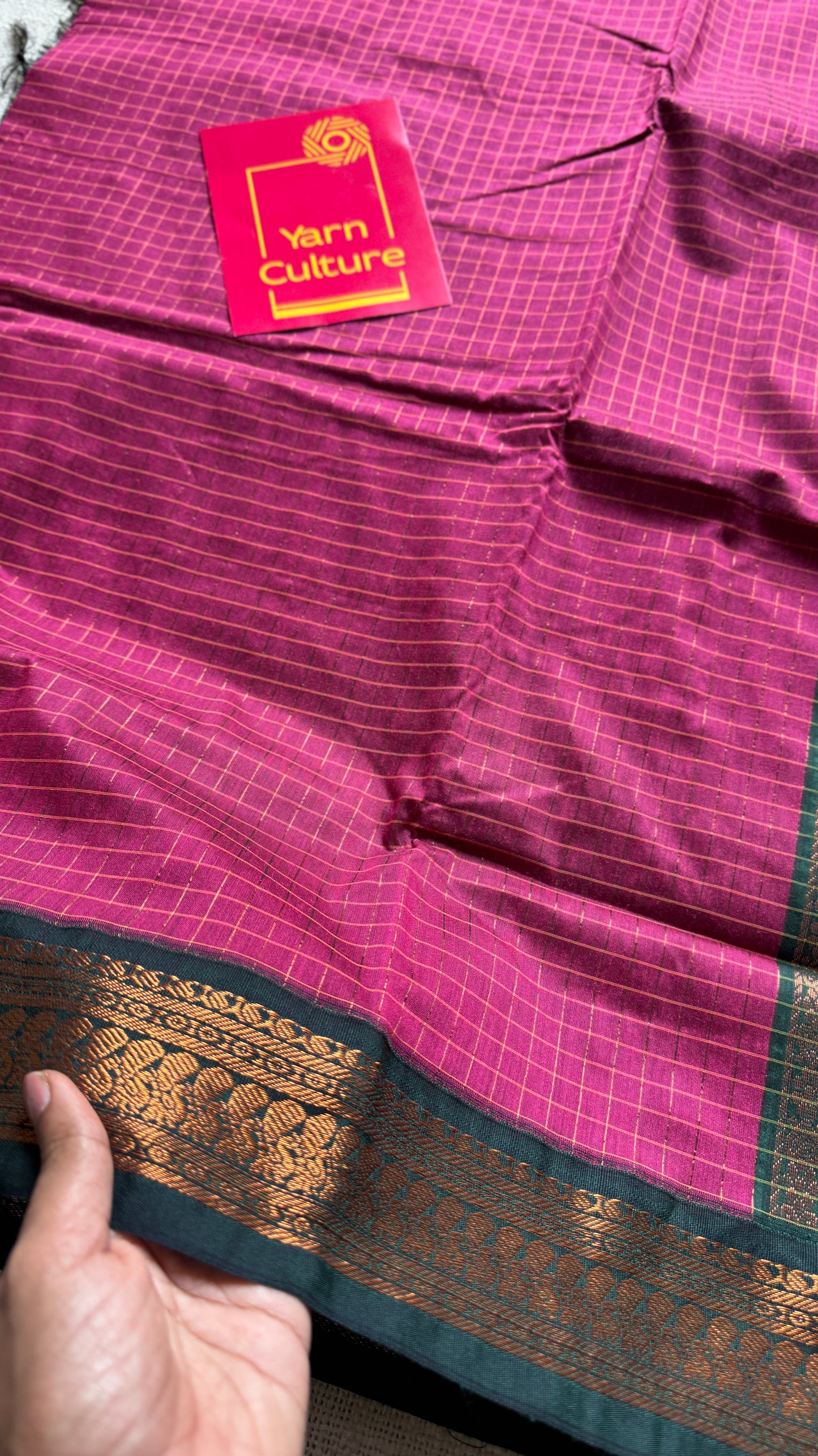 Dark Pink - Dark Green, Checks - Kalyani Cotton Silk - YCCOTNKCSC09