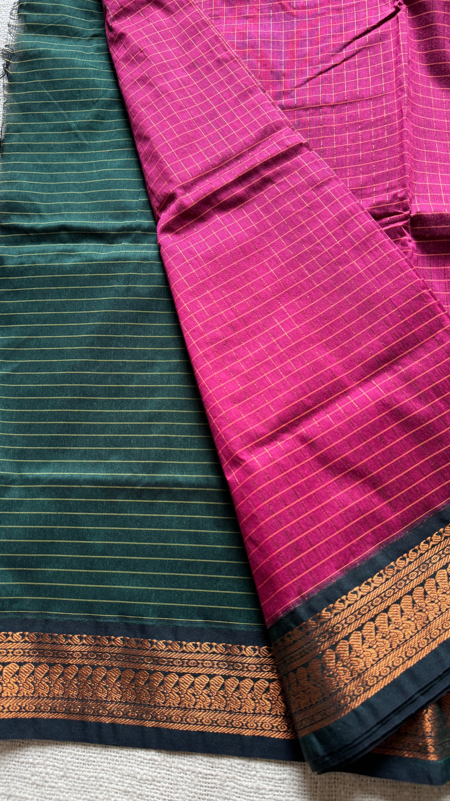 Dark Pink - Dark Green, Checks - Kalyani Cotton Silk - YCCOTNKCSC09