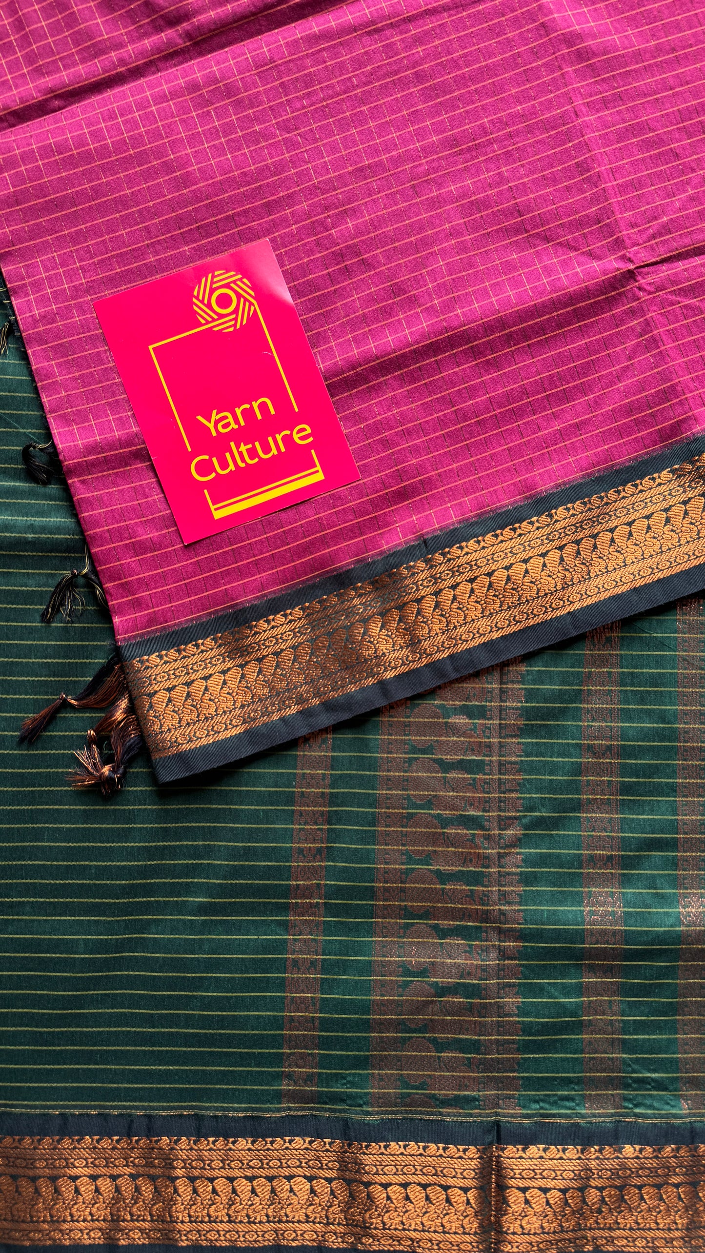 Dark Pink - Dark Green, Checks - Kalyani Cotton Silk - YCCOTNKCSC09
