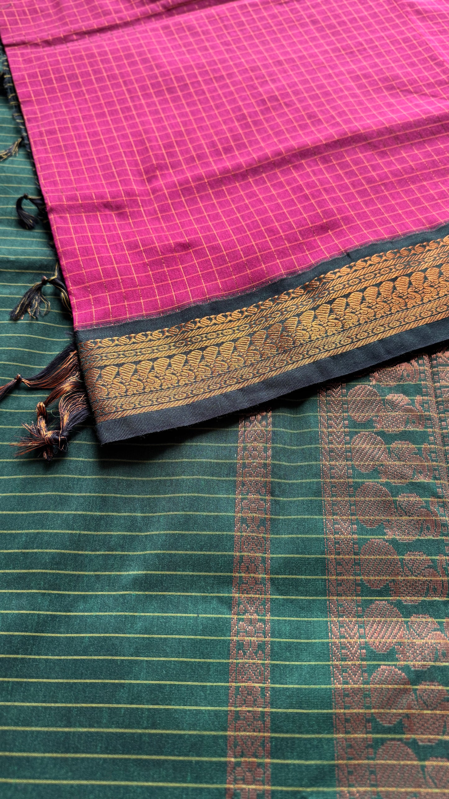 Dark Pink - Dark Green, Checks - Kalyani Cotton Silk - YCCOTNKCSC09