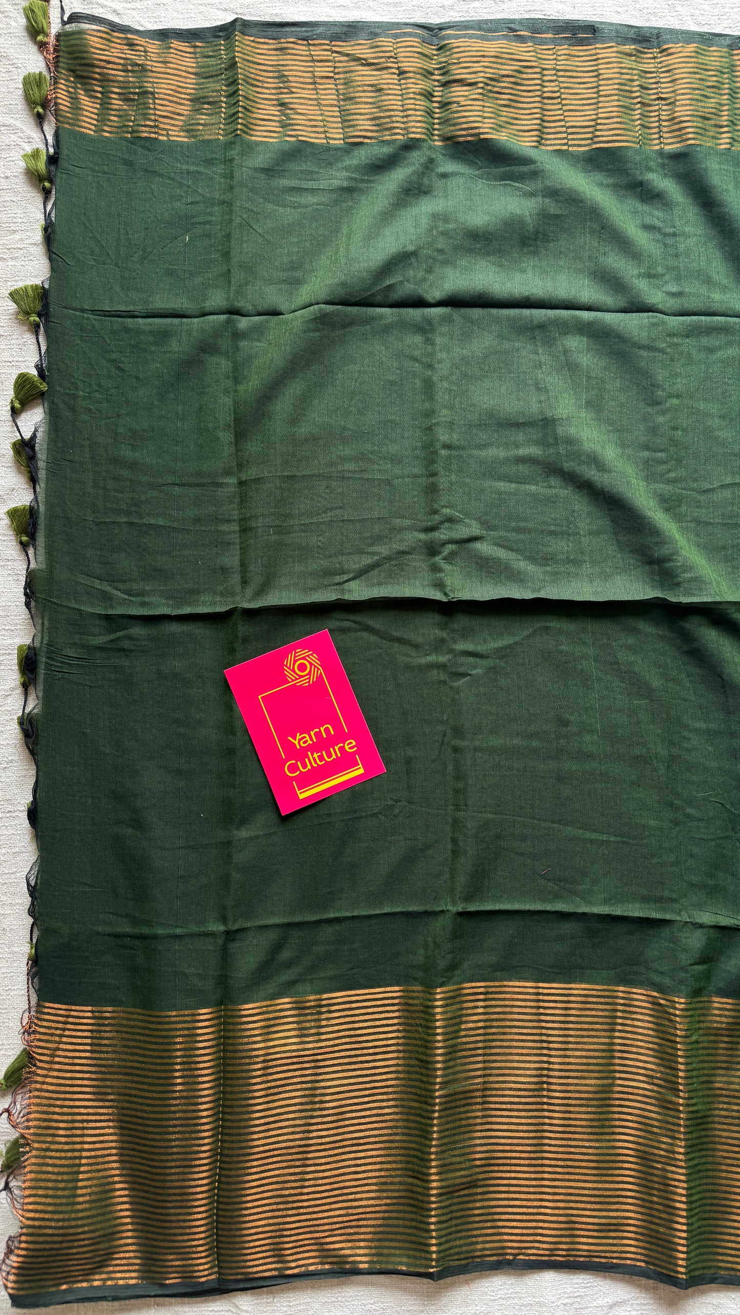 Forest Gold - Dark green & antique gold stripes, mul cotton - YCBCWSM06