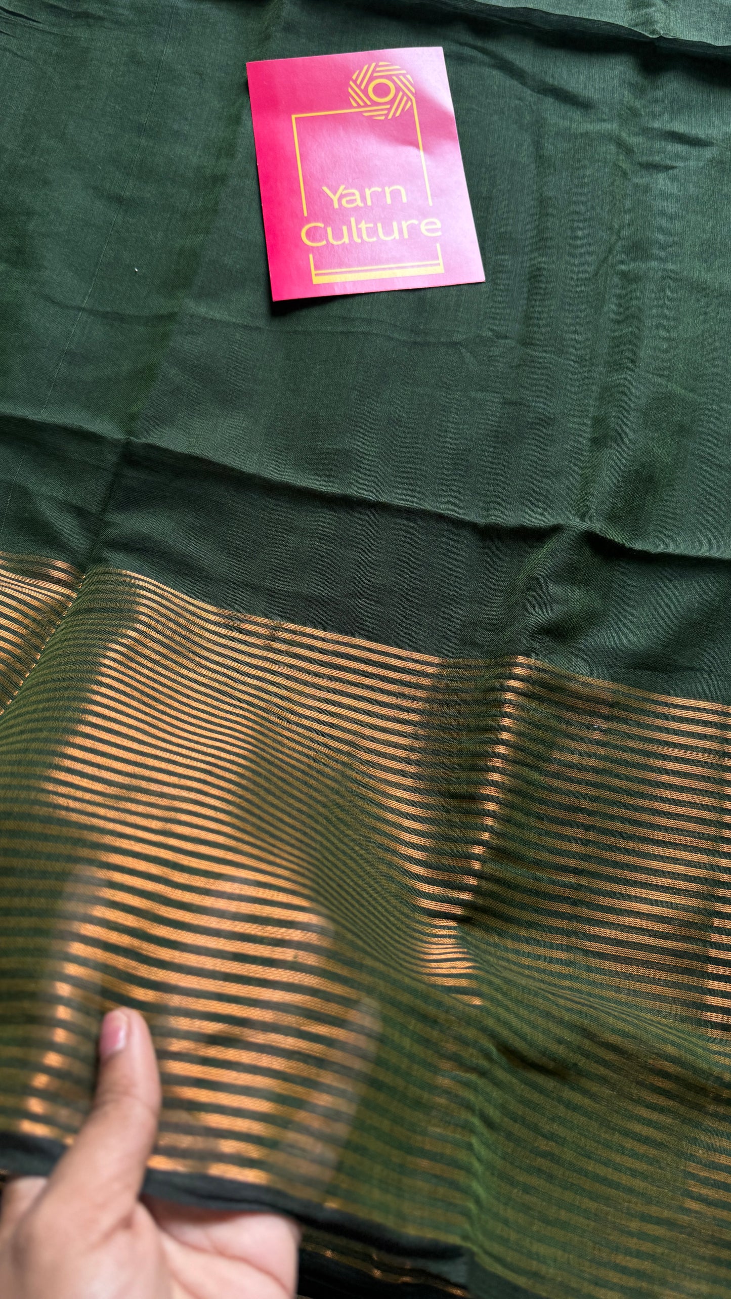 Forest Gold - Dark green & antique gold stripes, mul cotton - YCBCWSM06