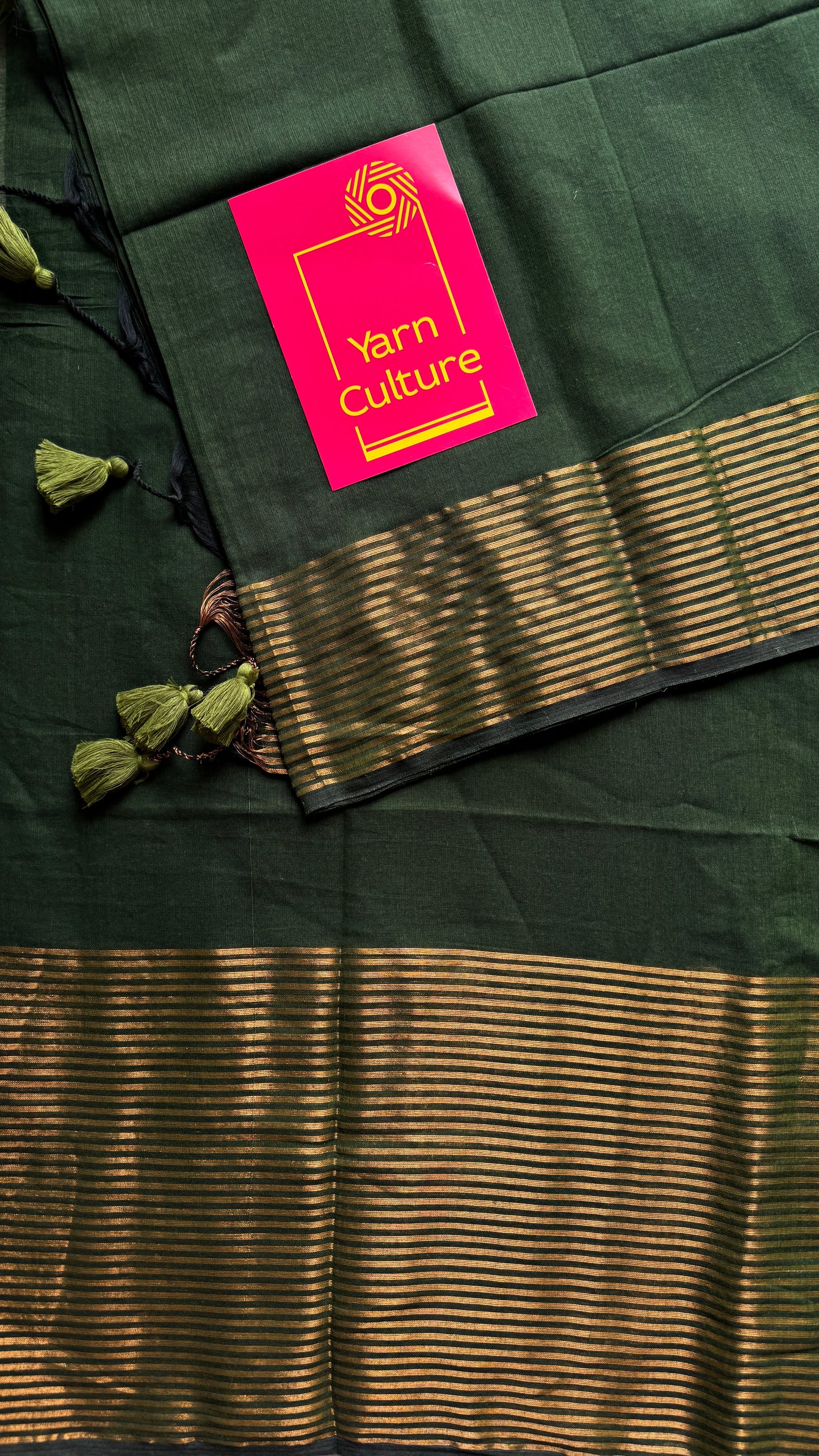 Forest Gold - Dark green & antique gold stripes, mul cotton - YCBCWSM06