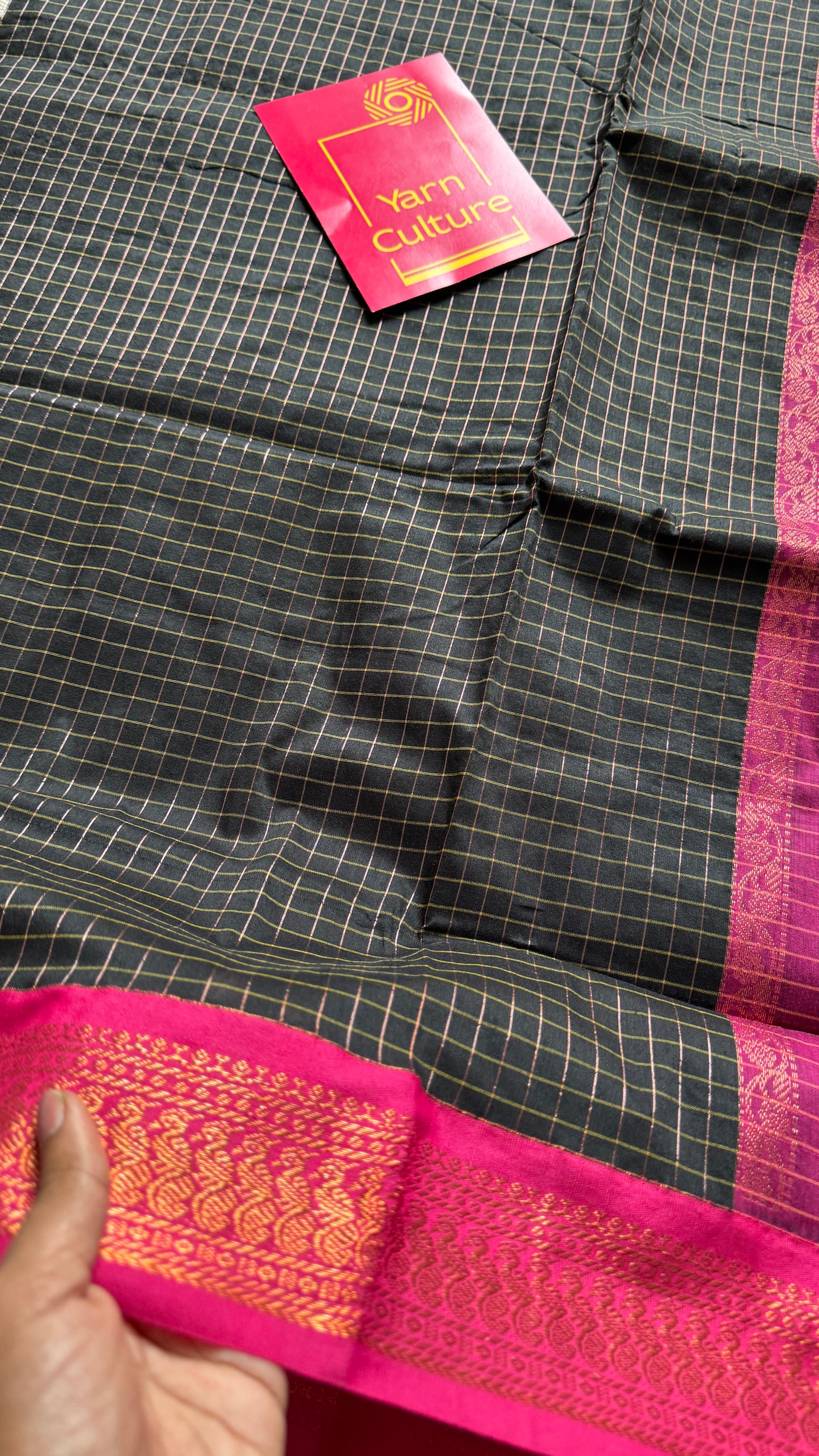 Black - Hot Pink, Checks - Kalyani Cotton Silk - YCCOTNKCSC11