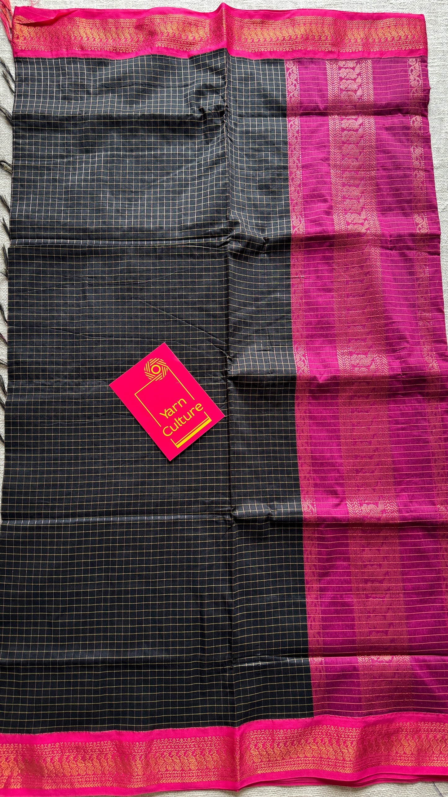 Black - Hot Pink, Checks - Kalyani Cotton Silk - YCCOTNKCSC11