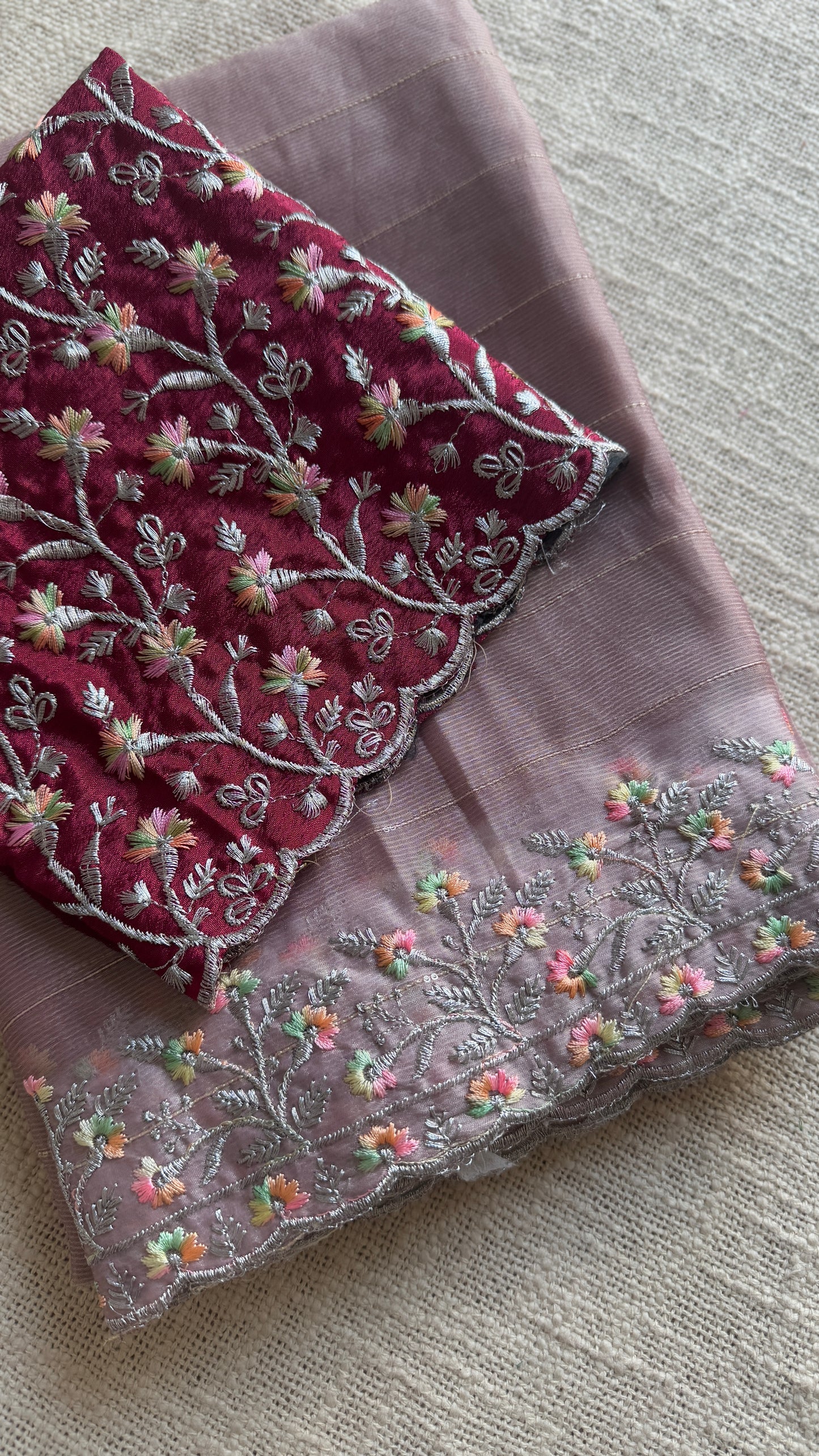 Pastel Cinnamon Pink with Sequins Work - Chiffon
