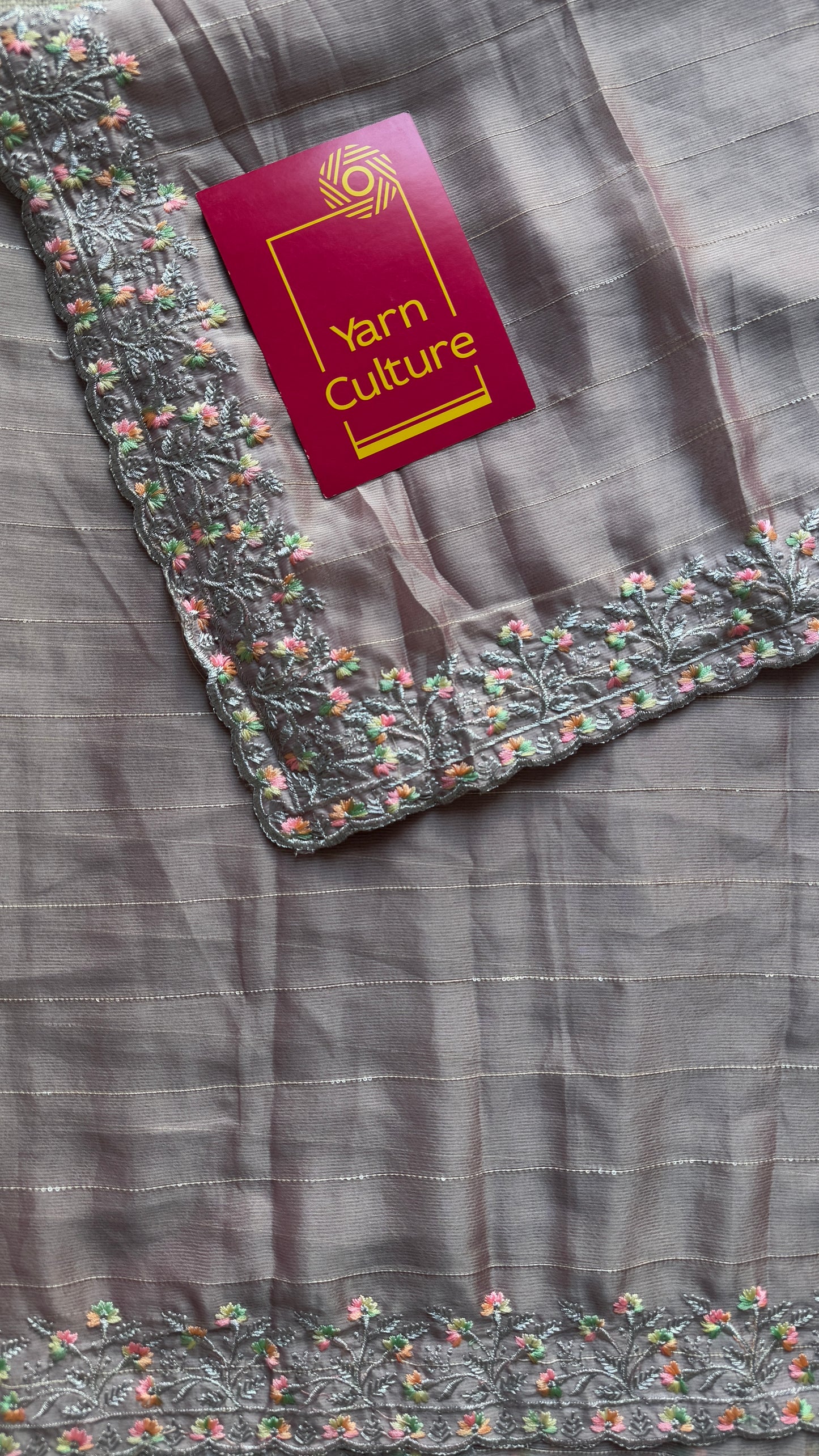 Pastel Cinnamon Pink with Sequins Work - Chiffon