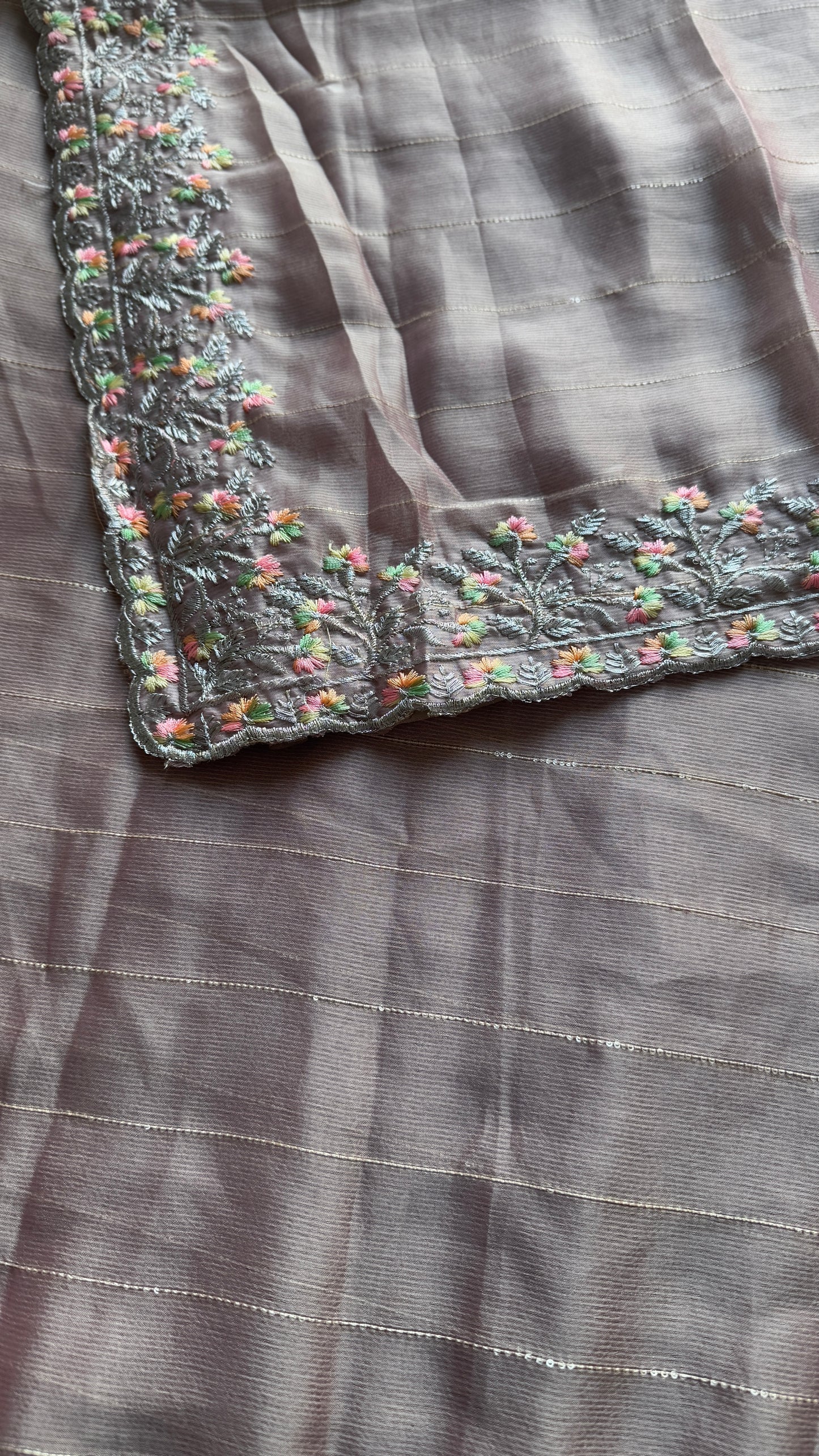 Pastel Cinnamon Pink with Sequins Work - Chiffon