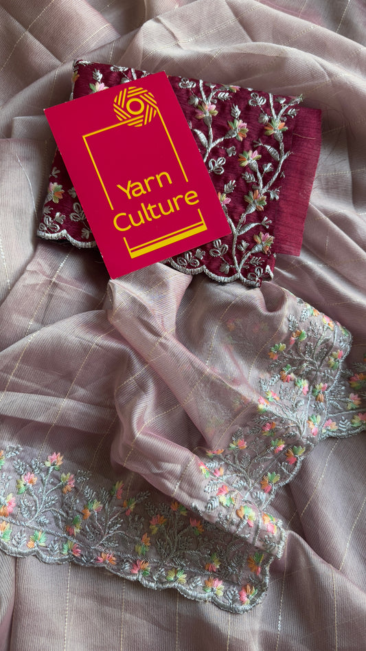 Pastel Cinnamon Pink with Sequins Work - Chiffon