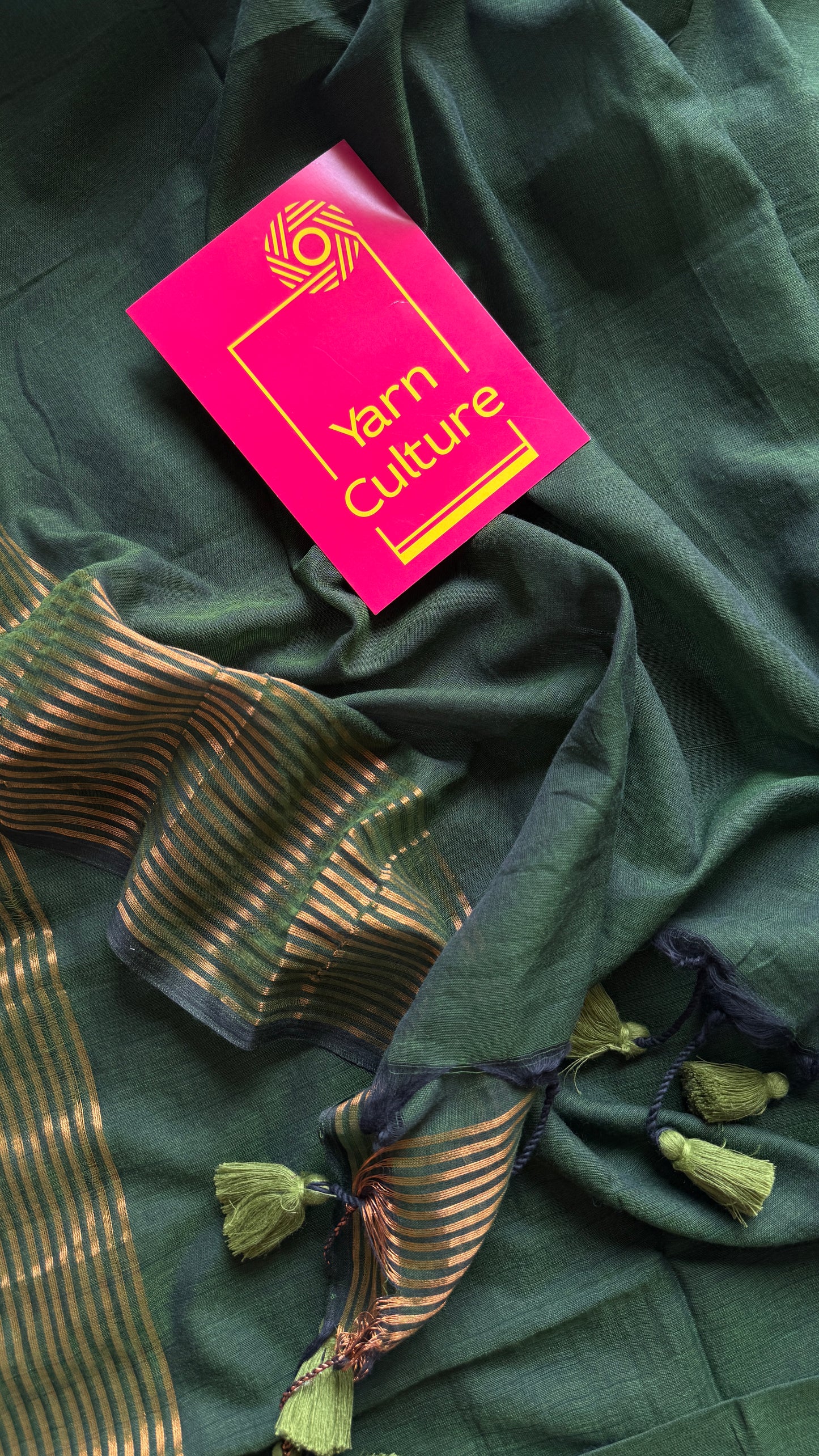 Forest Gold - Dark green & antique gold stripes, mul cotton - YCBCWSM06