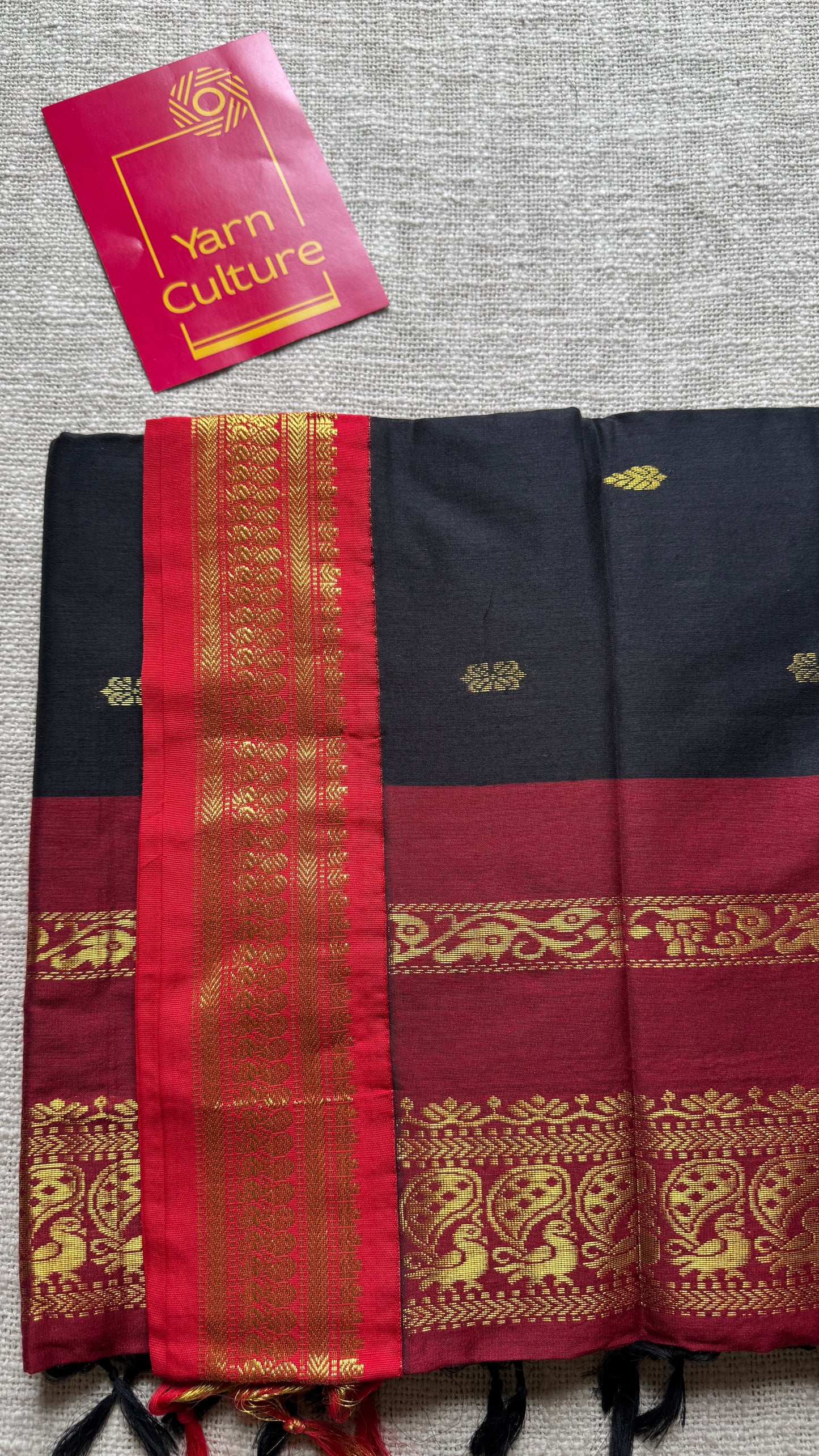 Black - Red, Gold Zari - Kalyani Cotton Silk - YCCOTNKCSB03