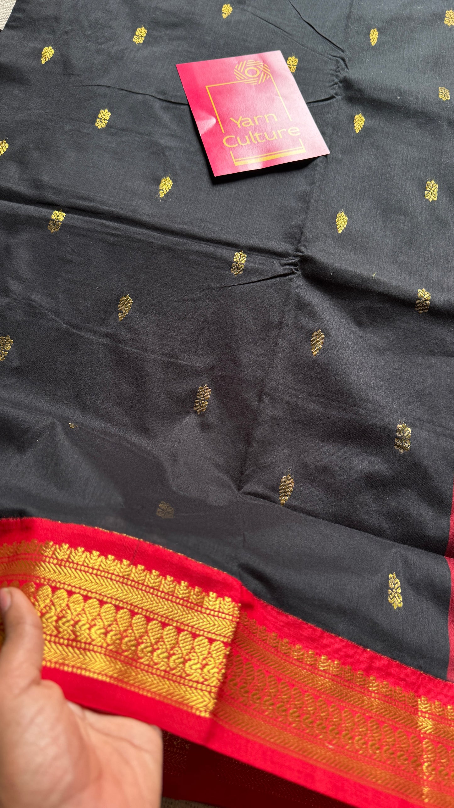 Black - Red, Gold Zari - Kalyani Cotton Silk - YCCOTNKCSB03