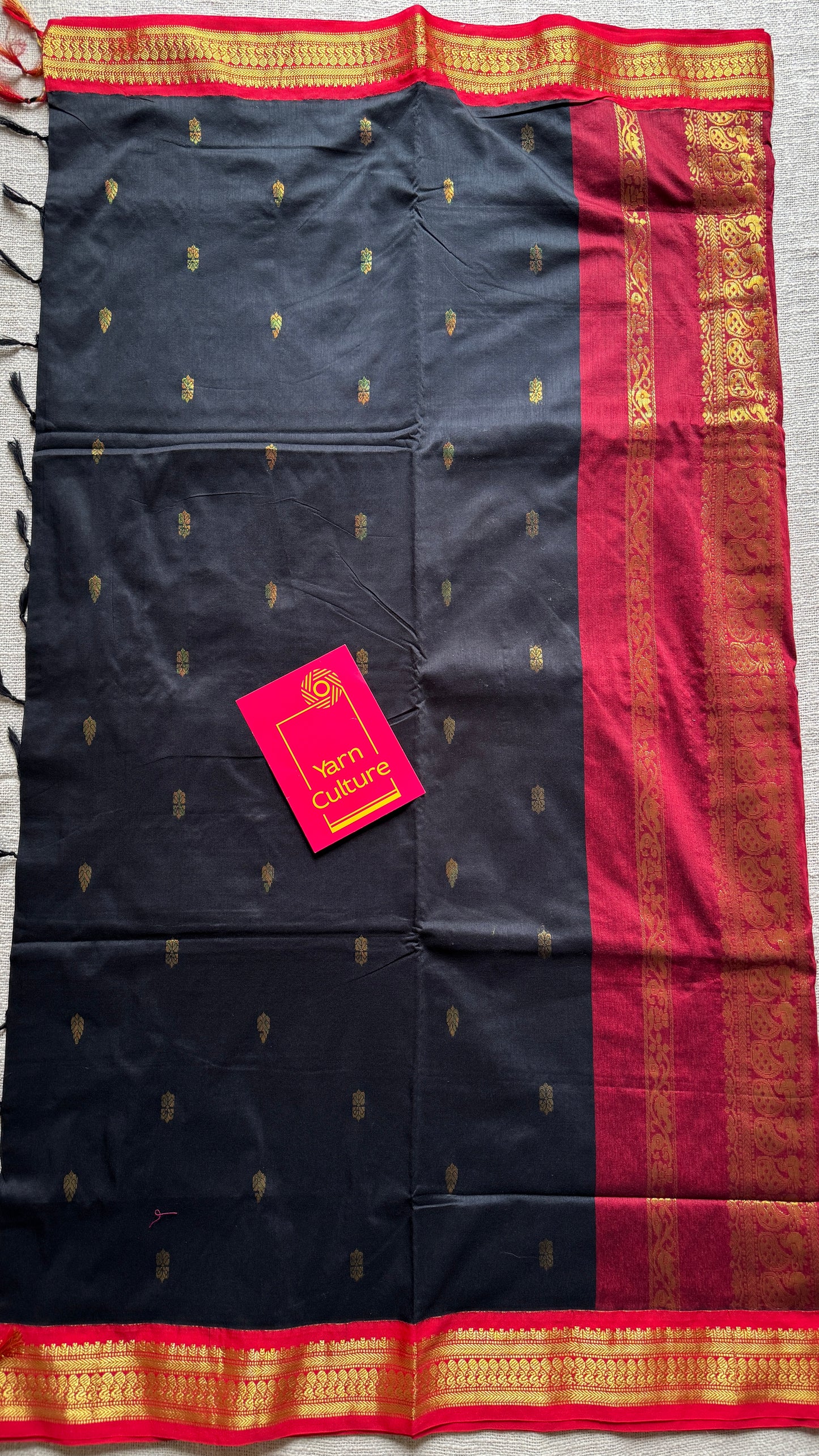 Black - Red, Gold Zari - Kalyani Cotton Silk - YCCOTNKCSB03
