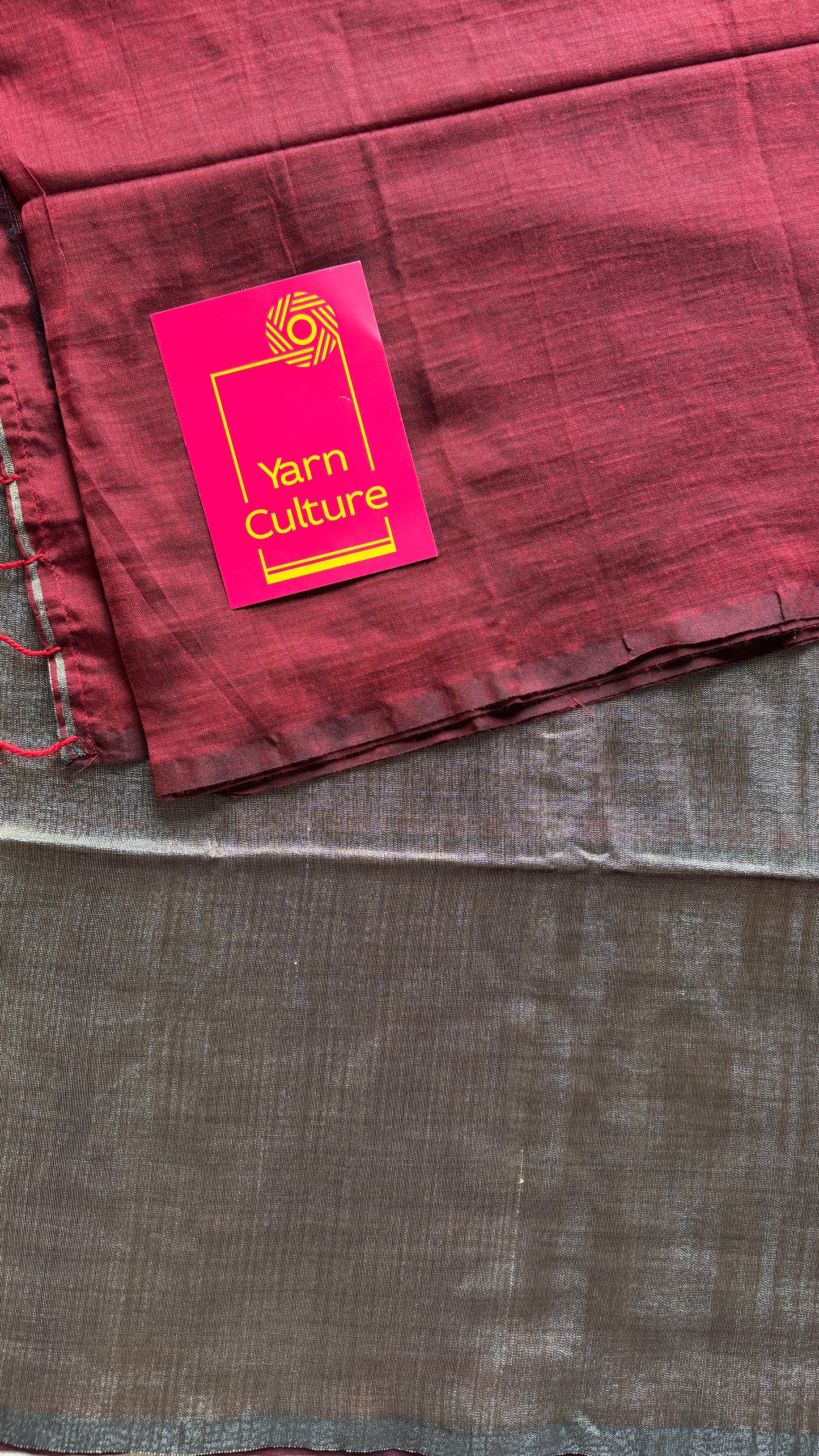 Maroon Mirage - Maroon with silver gold dual tone pallu, soft khadi cotton