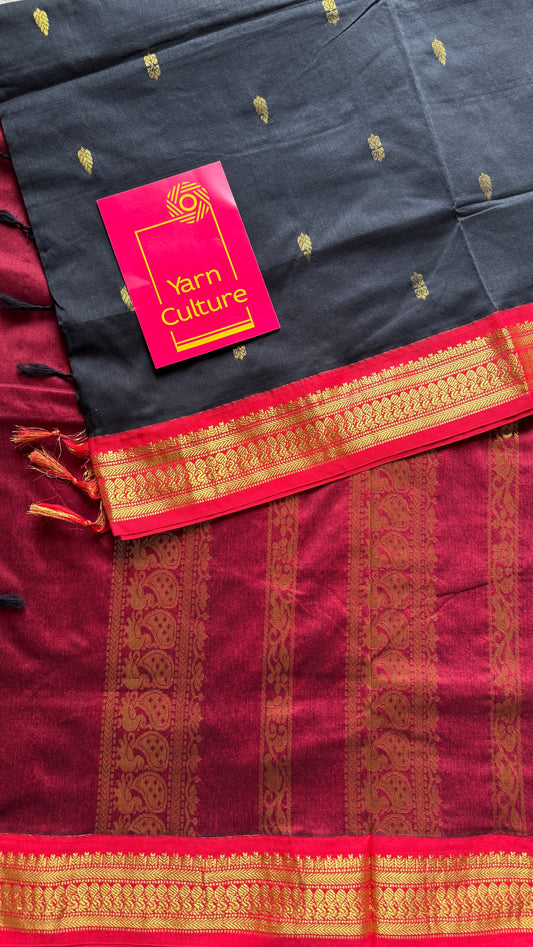 Black - Red, Gold Zari - Kalyani Cotton Silk - YCCOTNKCSB03
