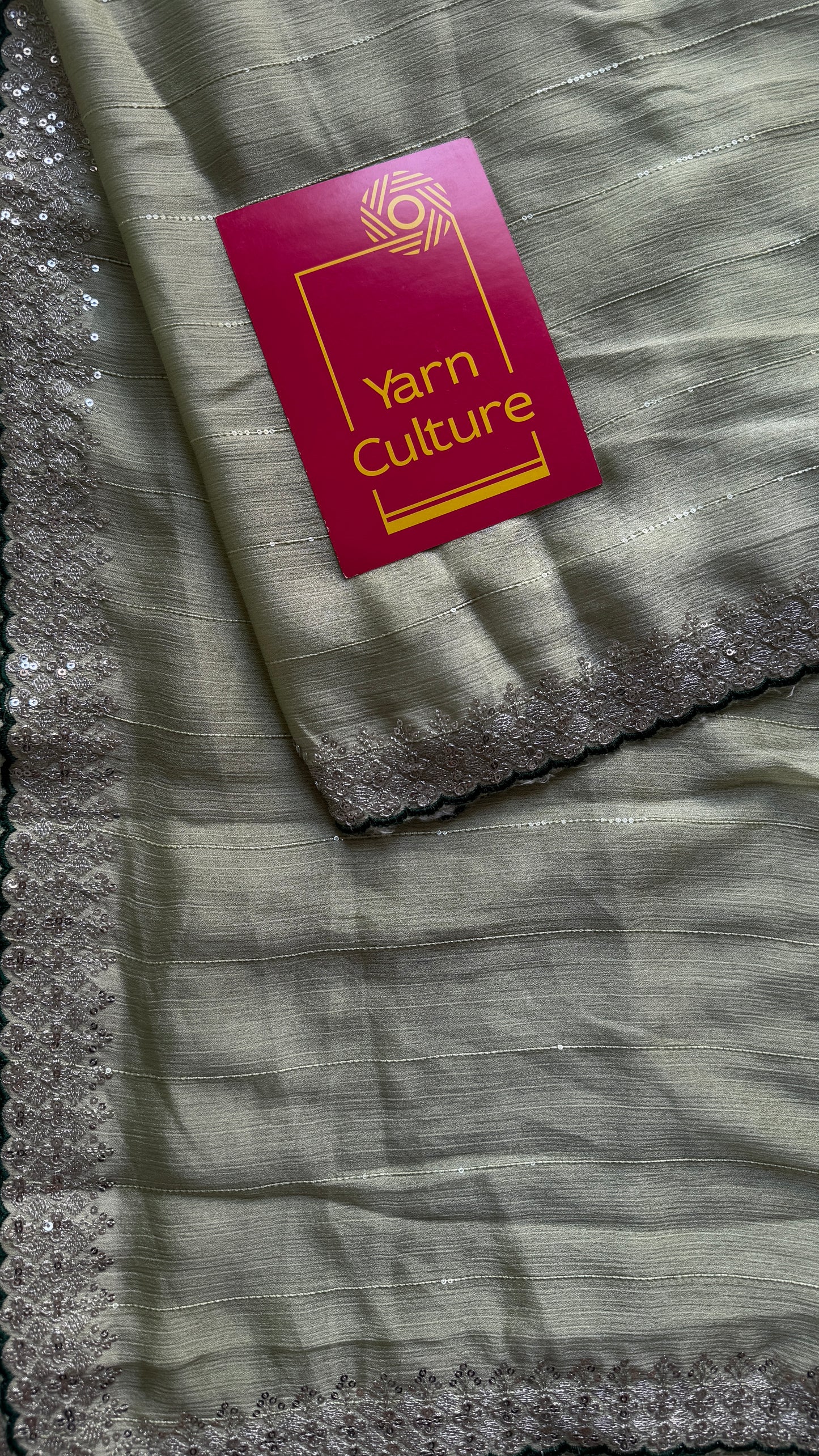 Pastel Green with Sequins Work - Chiffon