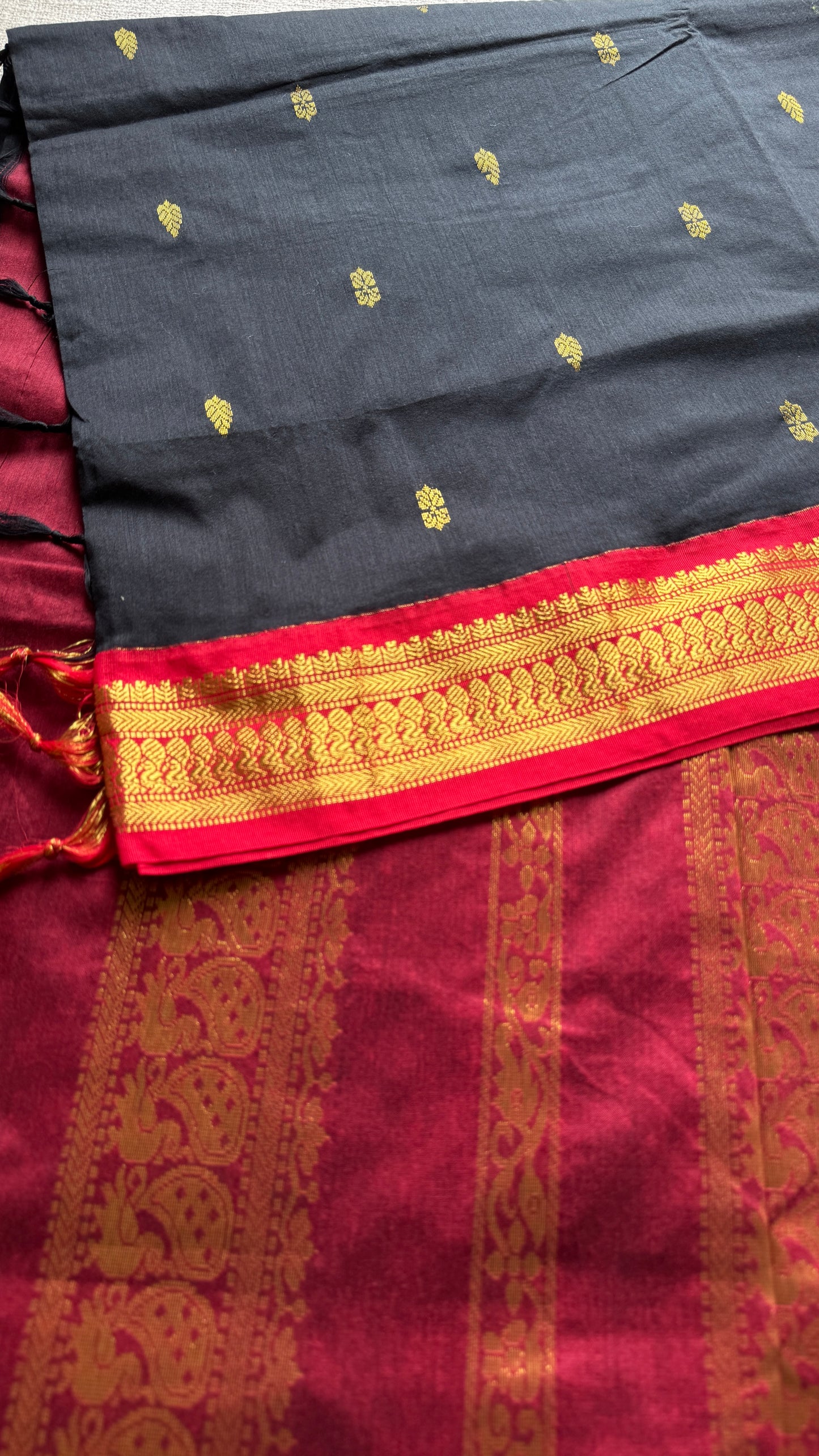 Black - Red, Gold Zari - Kalyani Cotton Silk - YCCOTNKCSB03
